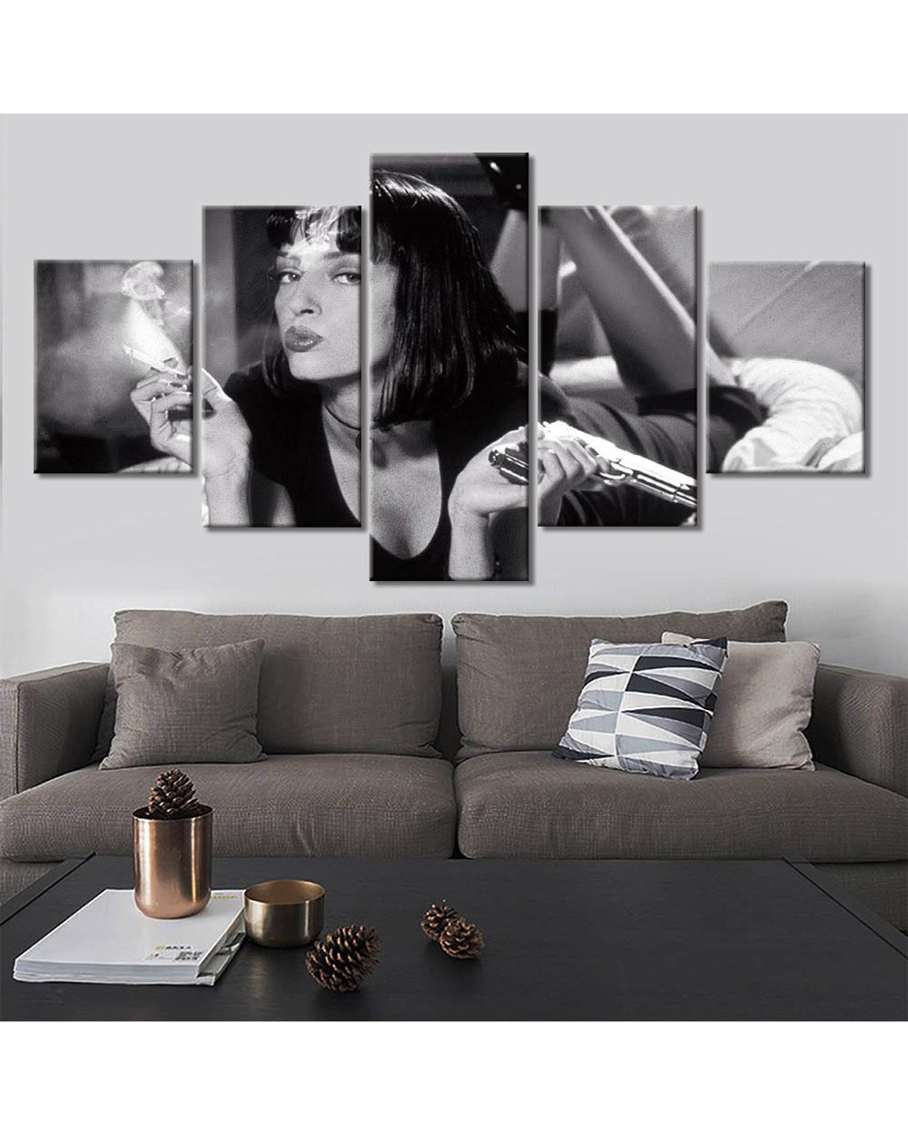 Pulp Fiction Movie Famous Mia Black and White Movie 5 Panel Canvas Art Wall Decor front-2