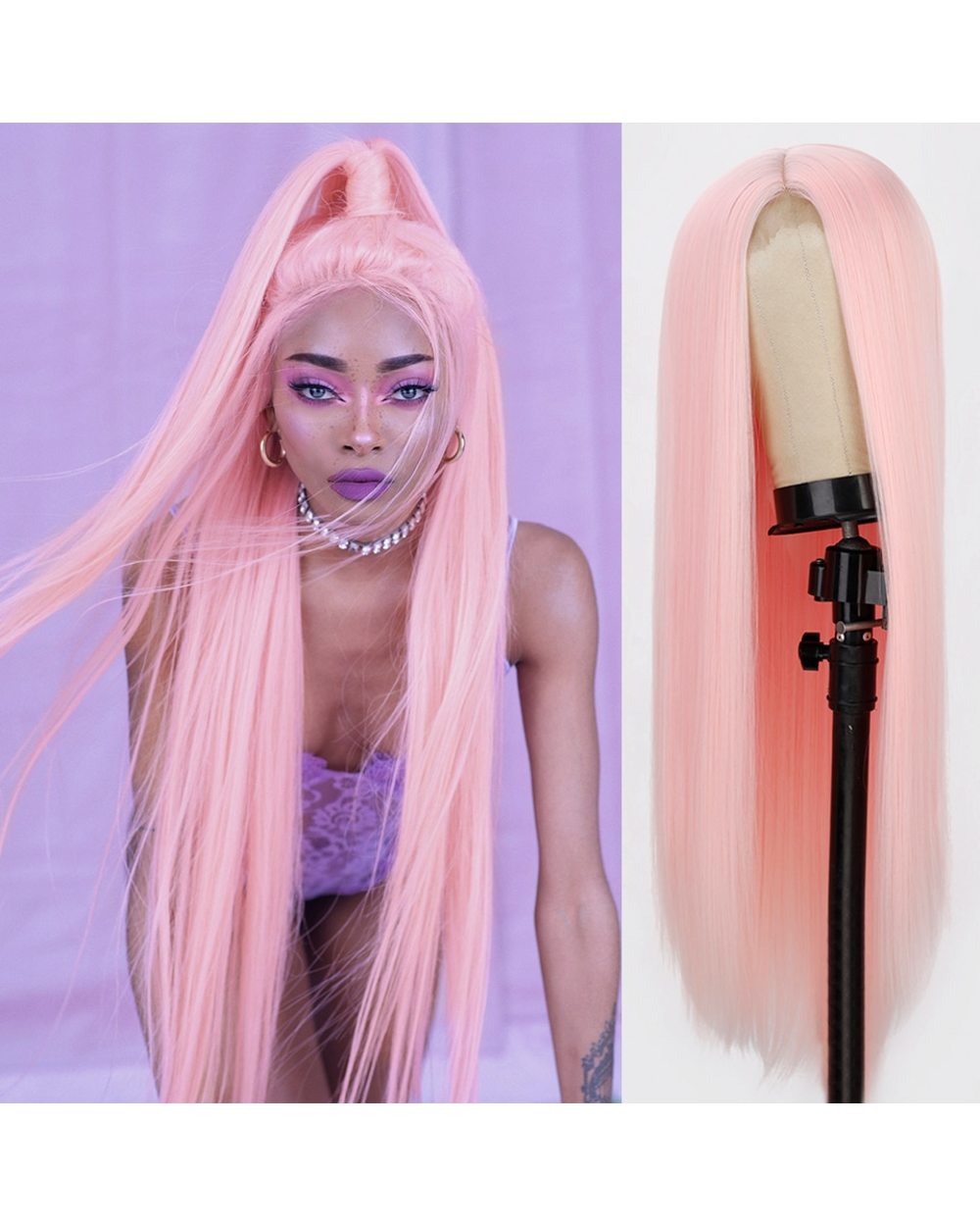 Long Straight Synthetic Wigs Pink Cosplay Wig for Women Blonde Black Red Orange Middle Part Hairs front-0