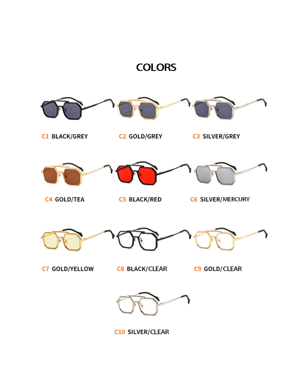 Retro Square Sunglasses Women Men Punk Polygon Fashion Glasses Metal Clear Mirror Shades Black Red Yellow Eyewear Trend front-5