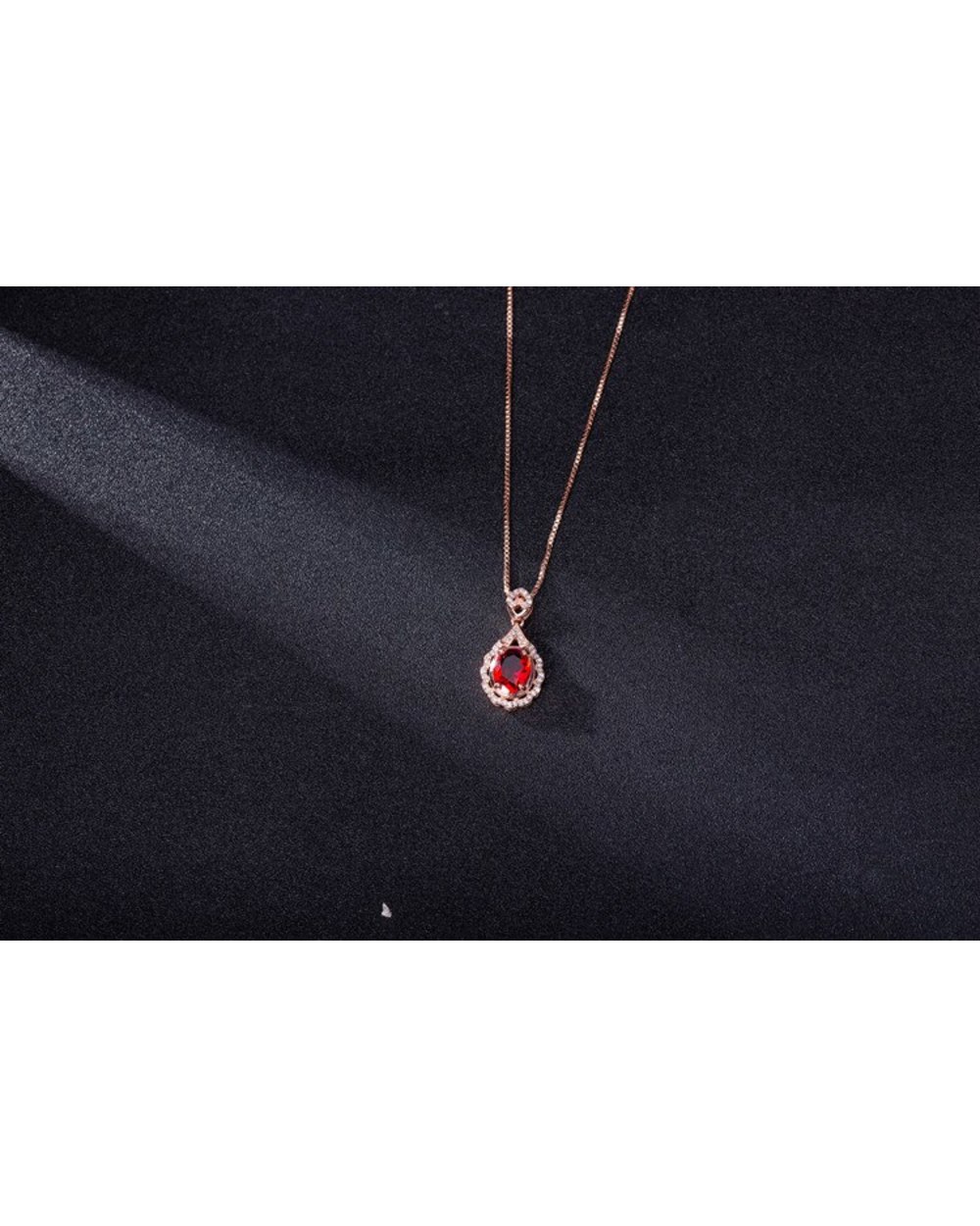 Genuine 14 K Rose Gold Ruby Pendant Natural 45cm Necklace For Women front-5