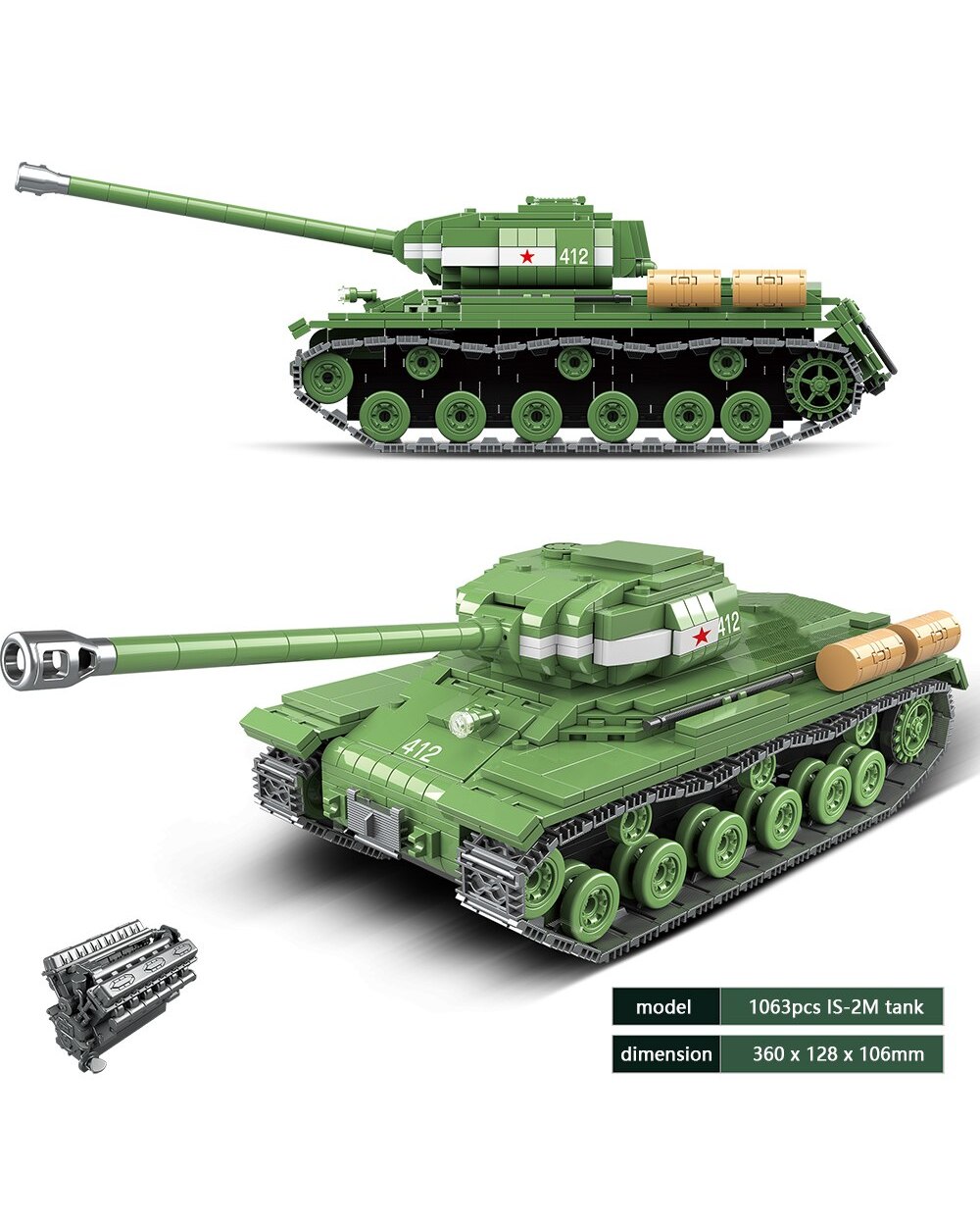 Soviet Russia KV 2 IS 2M Heavy Tank Building Blocks City WW2 Soldier Police Weapon Bricks Toys Gifts for Children Kids front-4