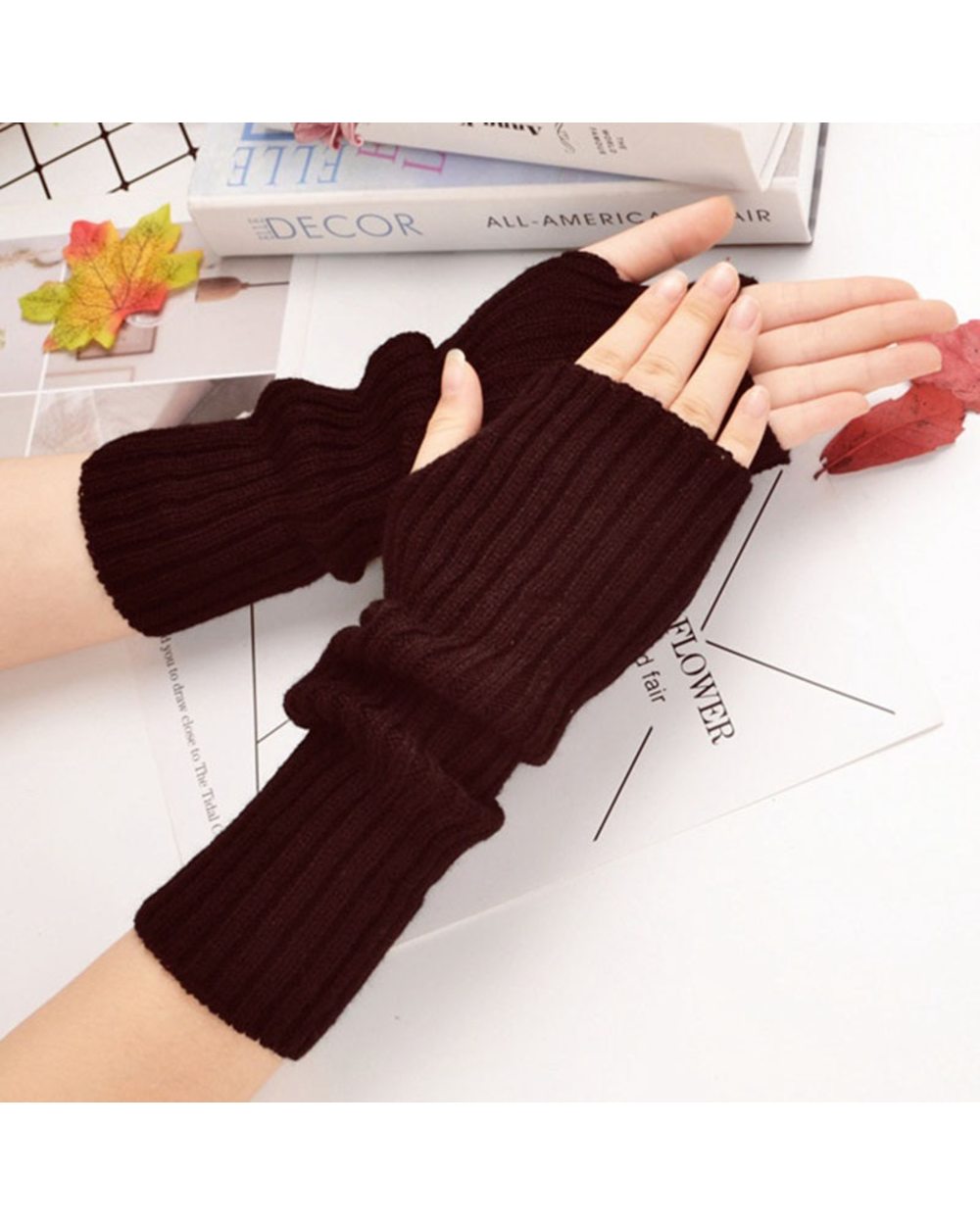 New Women Arm Warmers Japanese White Black Goth Knitted Kawaii Fingerless Gloves Ankle Wrist Sleeves Harajuku Girls Ani front-3