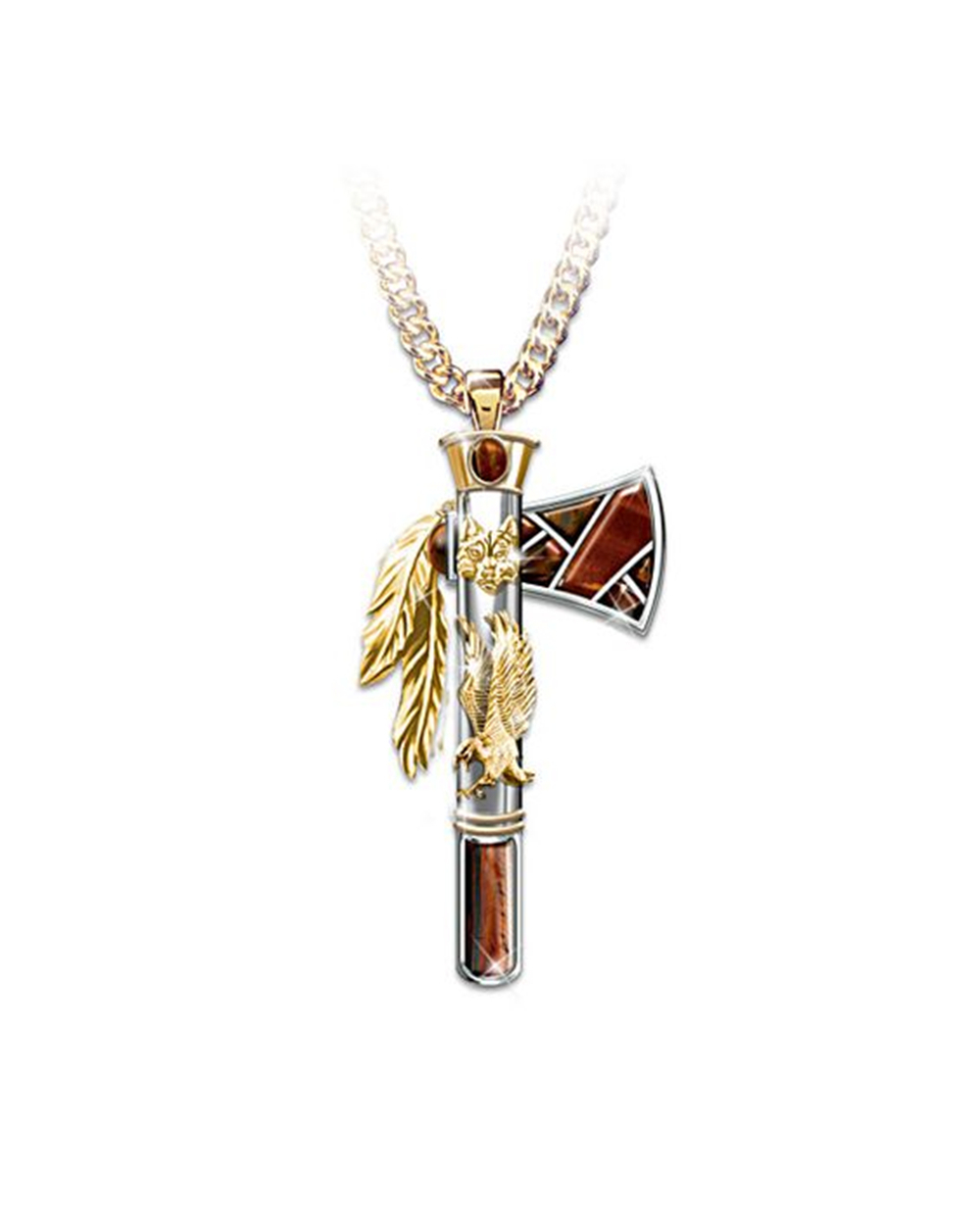 Personality Mens Axe Pendant Exquisite Eagle Wolf Head Ethnic Retro Wind Axe Necklace Party Jewelry front-3