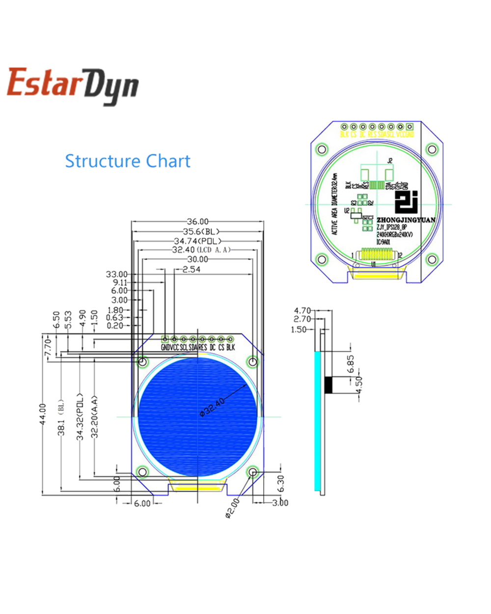 Dc 3.3V 1.28 Inch Tft Lcd Display Module Round Rgb Ips Hd 240X240 Resolution Gc9a01 Driver 4 Wire Spi Interface Adapter front-5