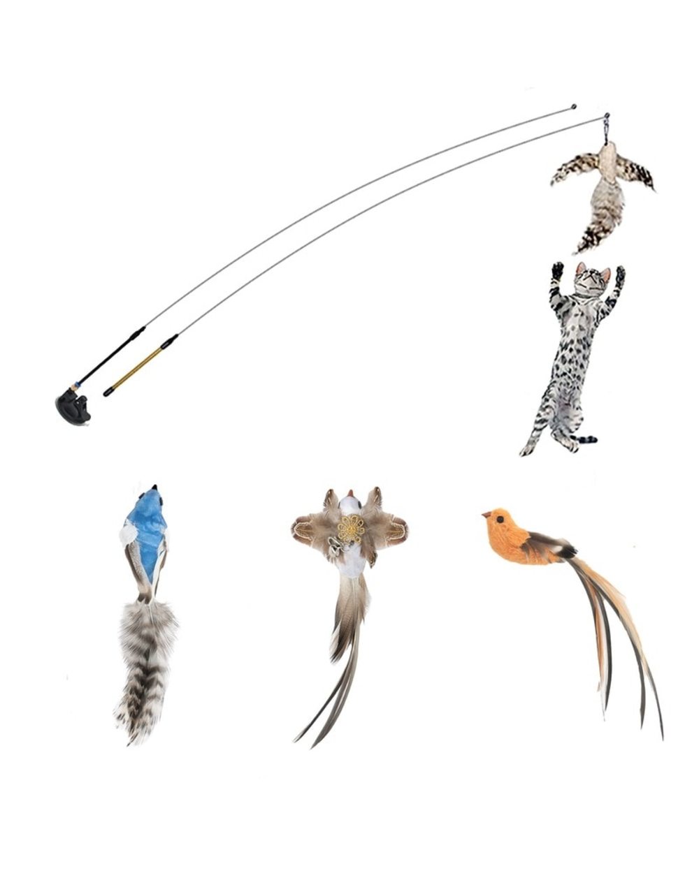 Simulation Bird interactive Cat Toy Funny Feather Bird with Bell Cat Stick Toy for Kitten front-5