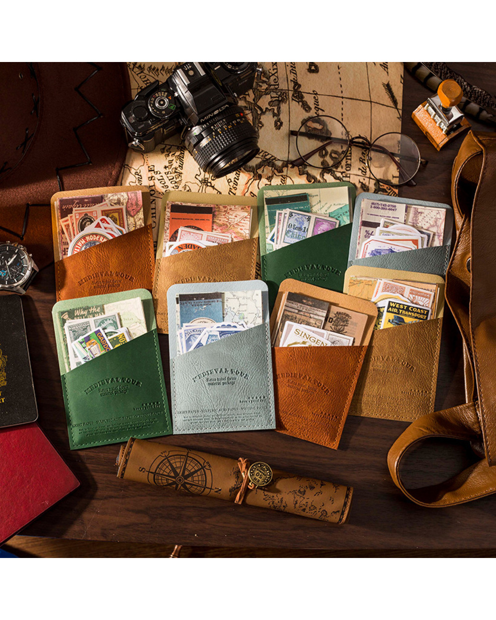 30 Pcs Vintage Medieval Tour Scrapbooking Material Paper And Sticker Set With Leather Pack For Diy Crafts Journaling Su front-0