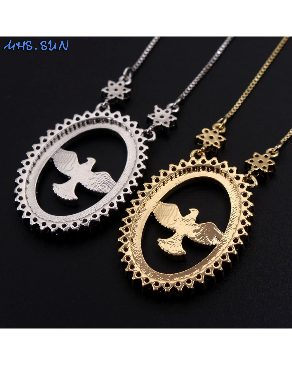 MHS.SUN Fashion Eagle Pendant Necklace Cubic Zirconia Choker Necklace For Women Gold/Silver Color Chain Necklace front-4