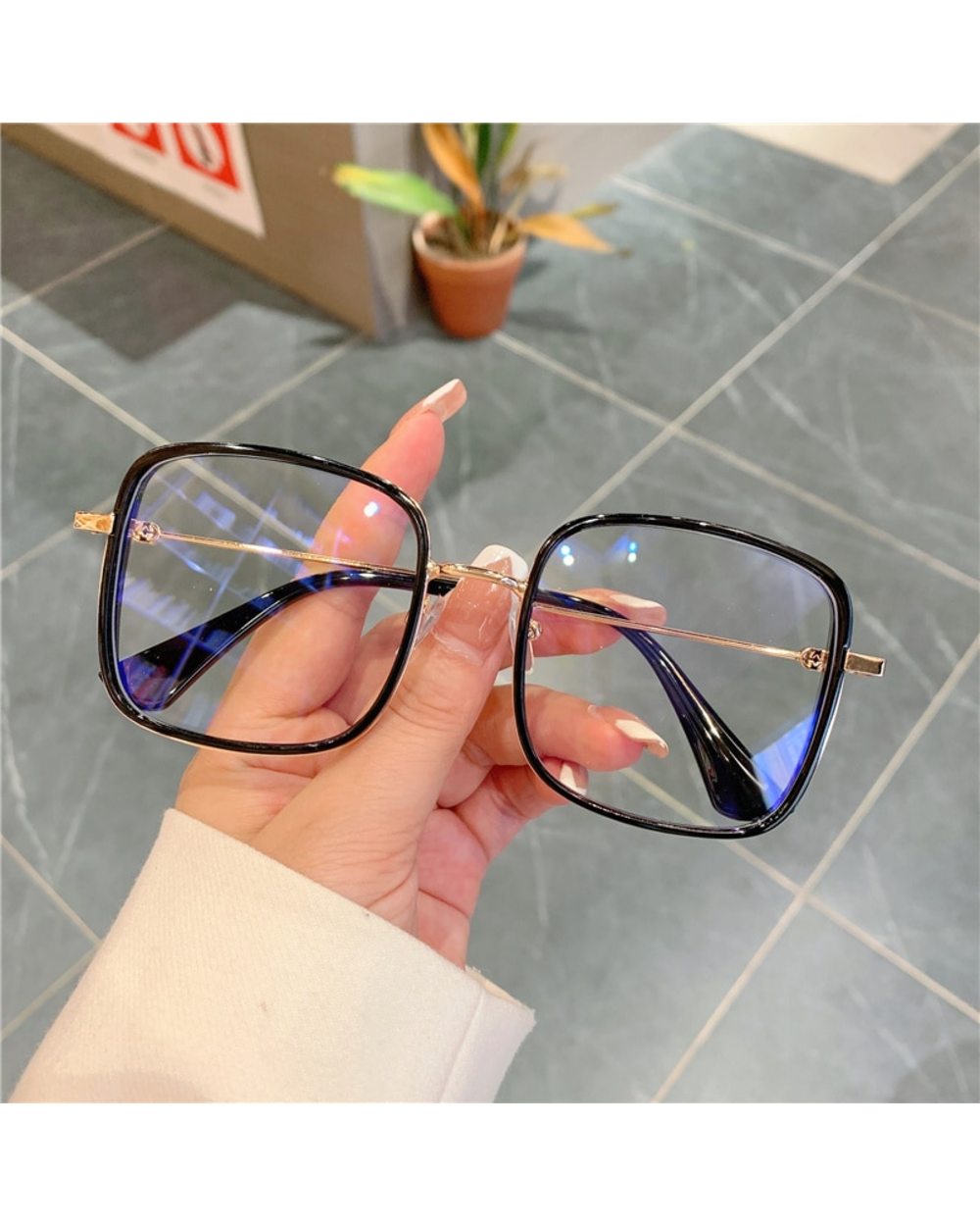 Blue Light Glasses Blue Light Glasses Man And Women Pink Wine Black Square Frame Eyeglasses Fashion Vision Spectacles front-1