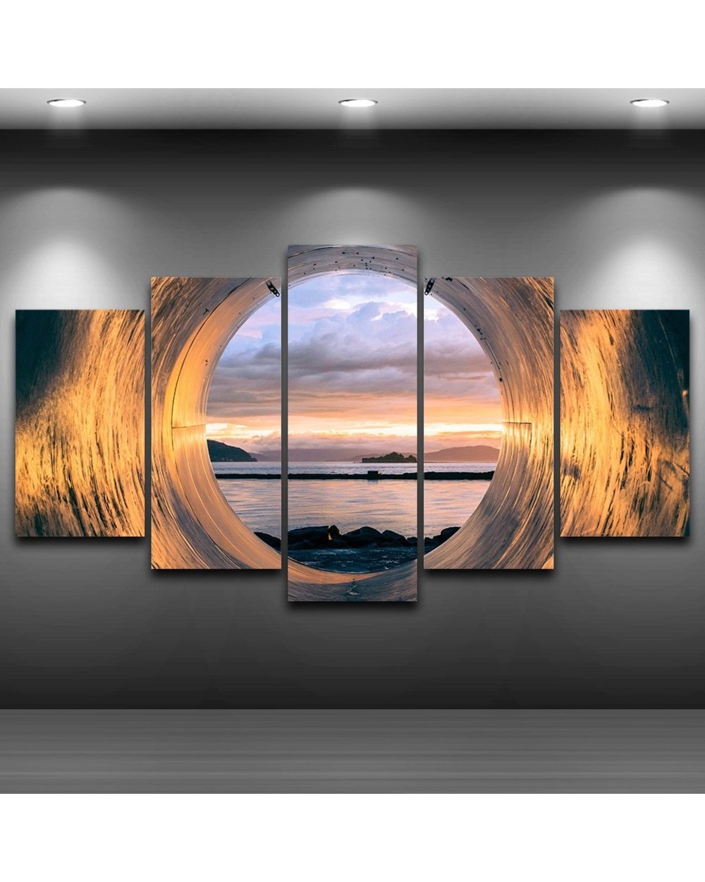 Tube Sunset Ocean View Picture Print Scenery 5 Panel Canvas Art Wall Decor front-0