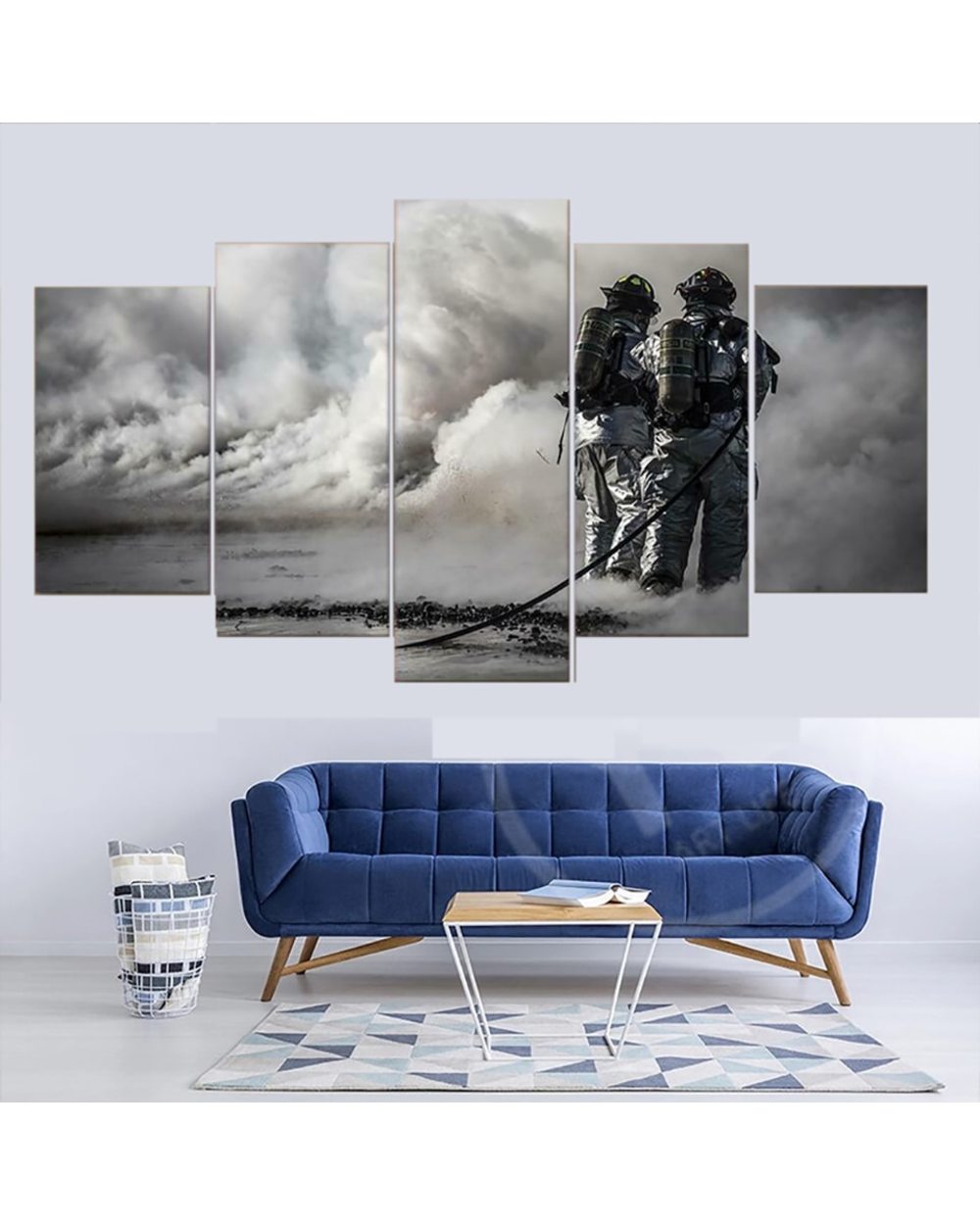 Firefighters Fires Smoke Picture Print Inspiration 5 Panel Canvas Art Wall Decor front-1