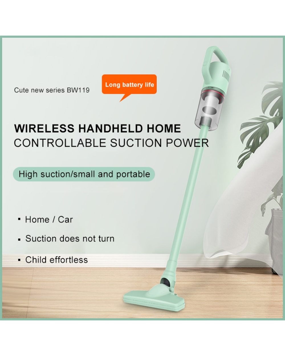 2 In 1 Cordless Wireless Handheld Vacuum 10Kpa Suction Power Home Car Remove Mites Dust Cleaner front-5