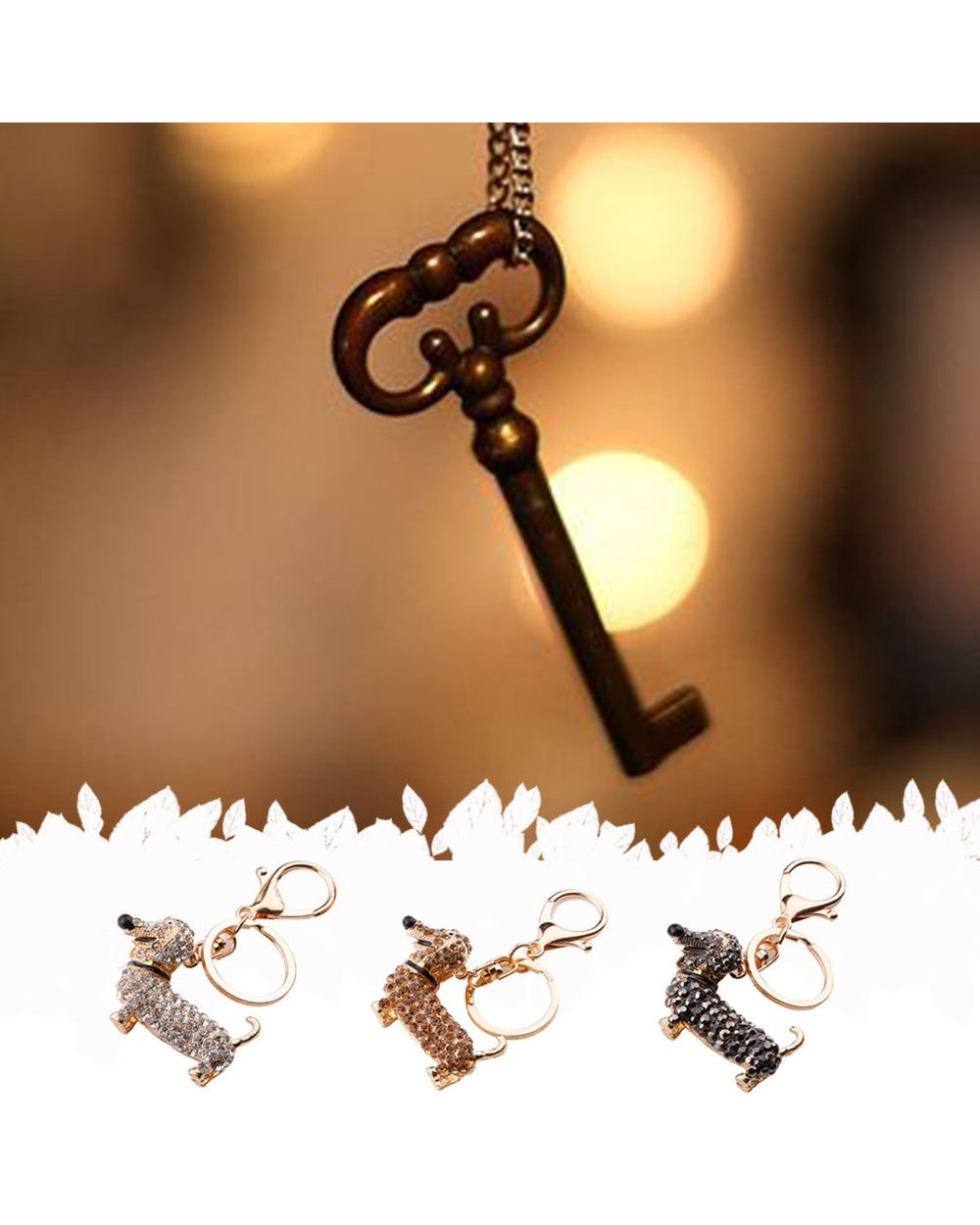 Dachshund Dog Design Keychain Bag Car Key Ring Charm Pendant Best Gifts for Purse front-1