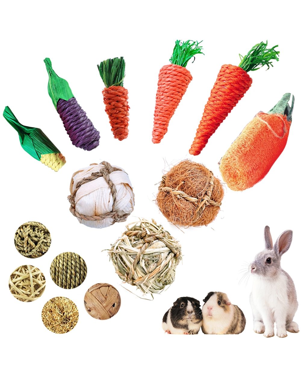 3Pcs/Set Hamster Rabbit Chew Toy Bite Grind Teeth Toys Corn Woven Balls For Tooth Cleaning Molar Small Animal Accessorie front-0