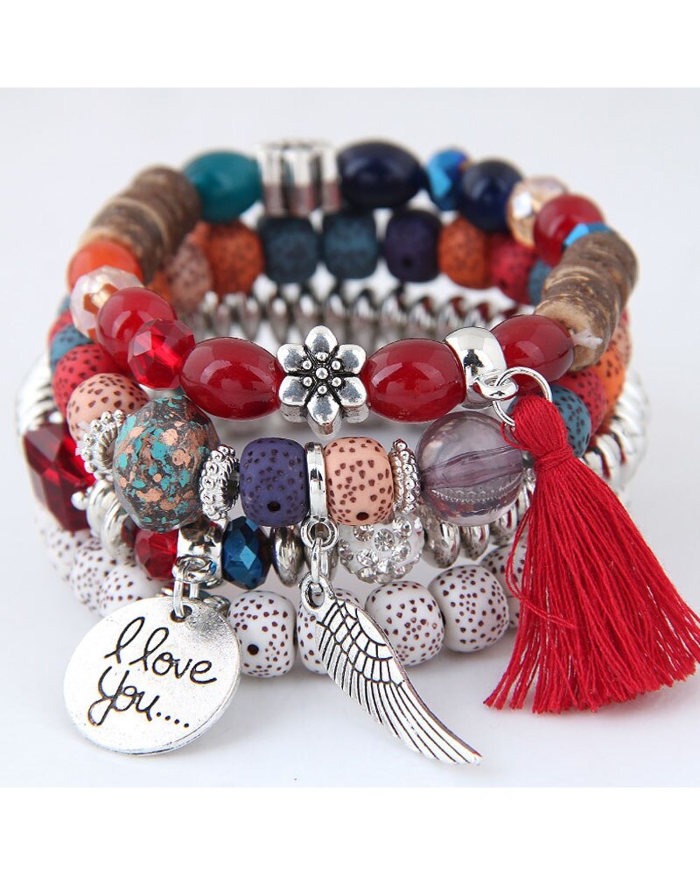 Boho Bohemian Bracelets women lava stone wings heart charm bracelet pendant beads wristband bangles for party front-2