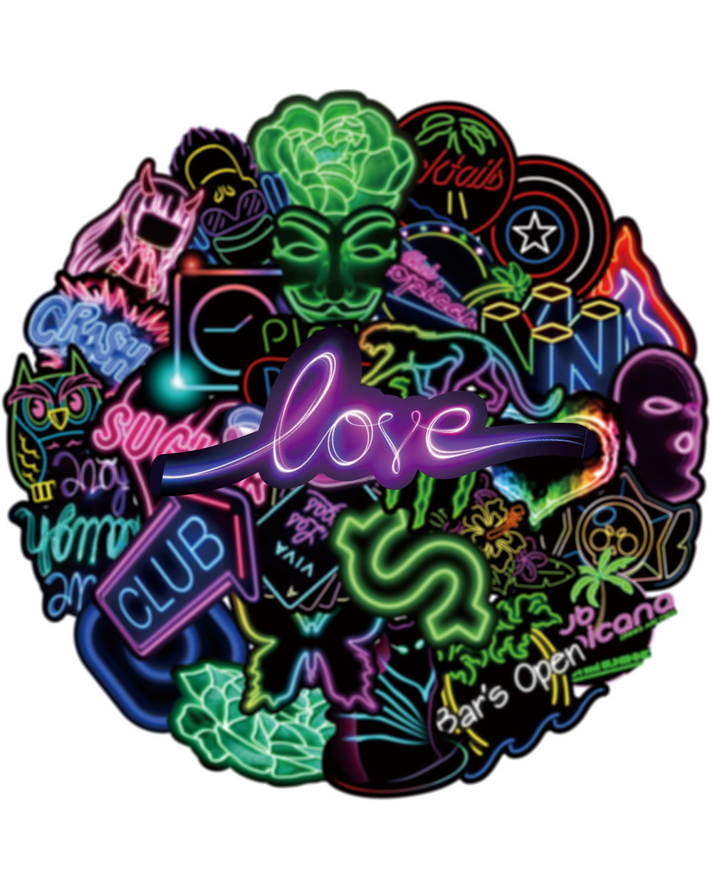 10/30/50PCS Mixed Neon Light Cartoon Stickers DIY Snowboard Laptop Luggage Guitar Cool Graffiti Waterproof Sticker Toys front-3