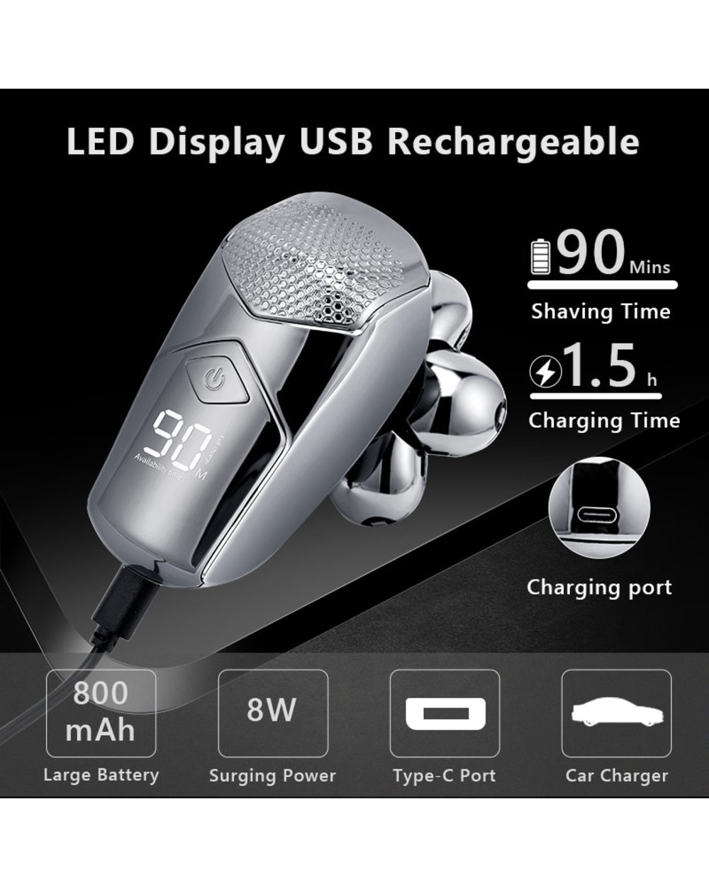Rechargeable Powerful Beard Hair Electric Shaver For Men Body Trimmer Facial Grooming Kit Electric Razor Balde Shaving front-5