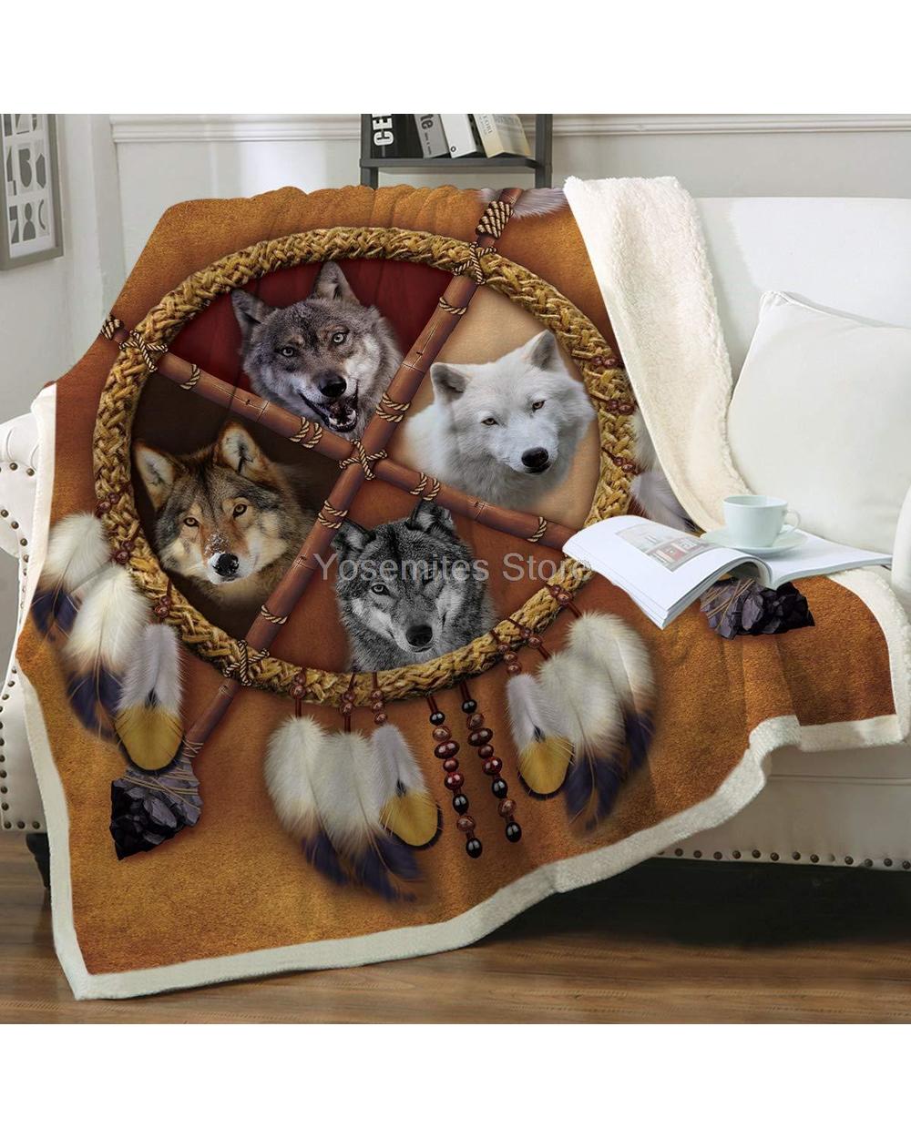 Wolf Dream Catcher Blanket Teen Wolf Blanket Fleece Throw Soft Thick Wolf Spirit Animal Blanket Luxury Plush Native Am front-0