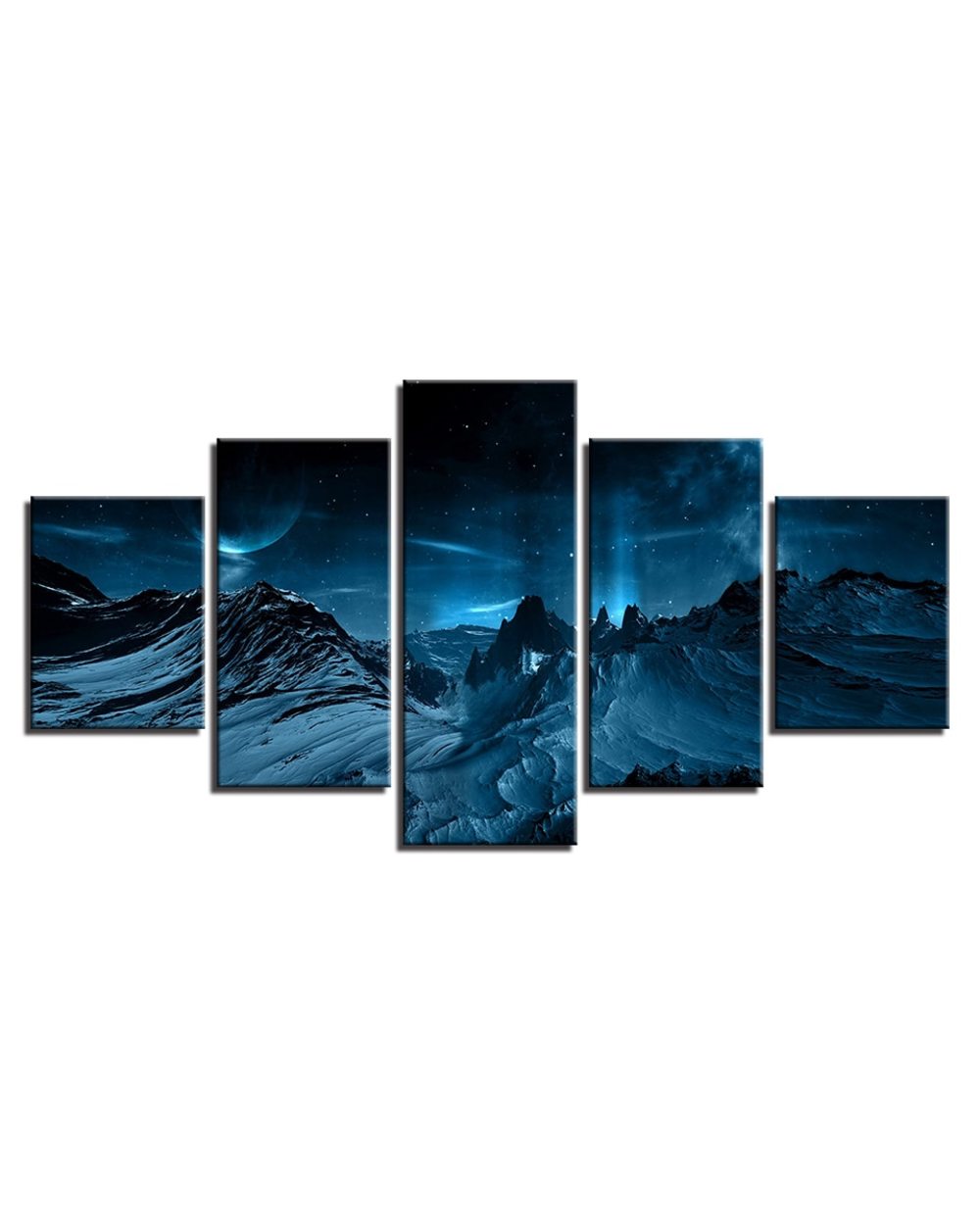Starry Sky Moon Mountain Picture Nature 5 Panel Canvas Art Wall Decor front-3