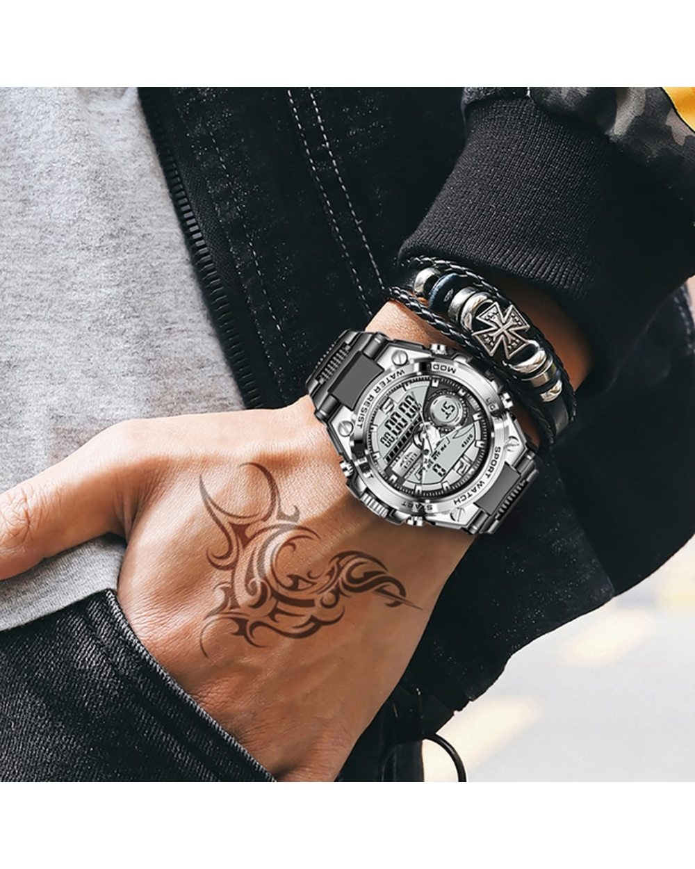 LIGE Sport Men Quartz Digital Watch Creative Diving Watches Men Waterproof Alarm Watch Dual Display Clock front-4