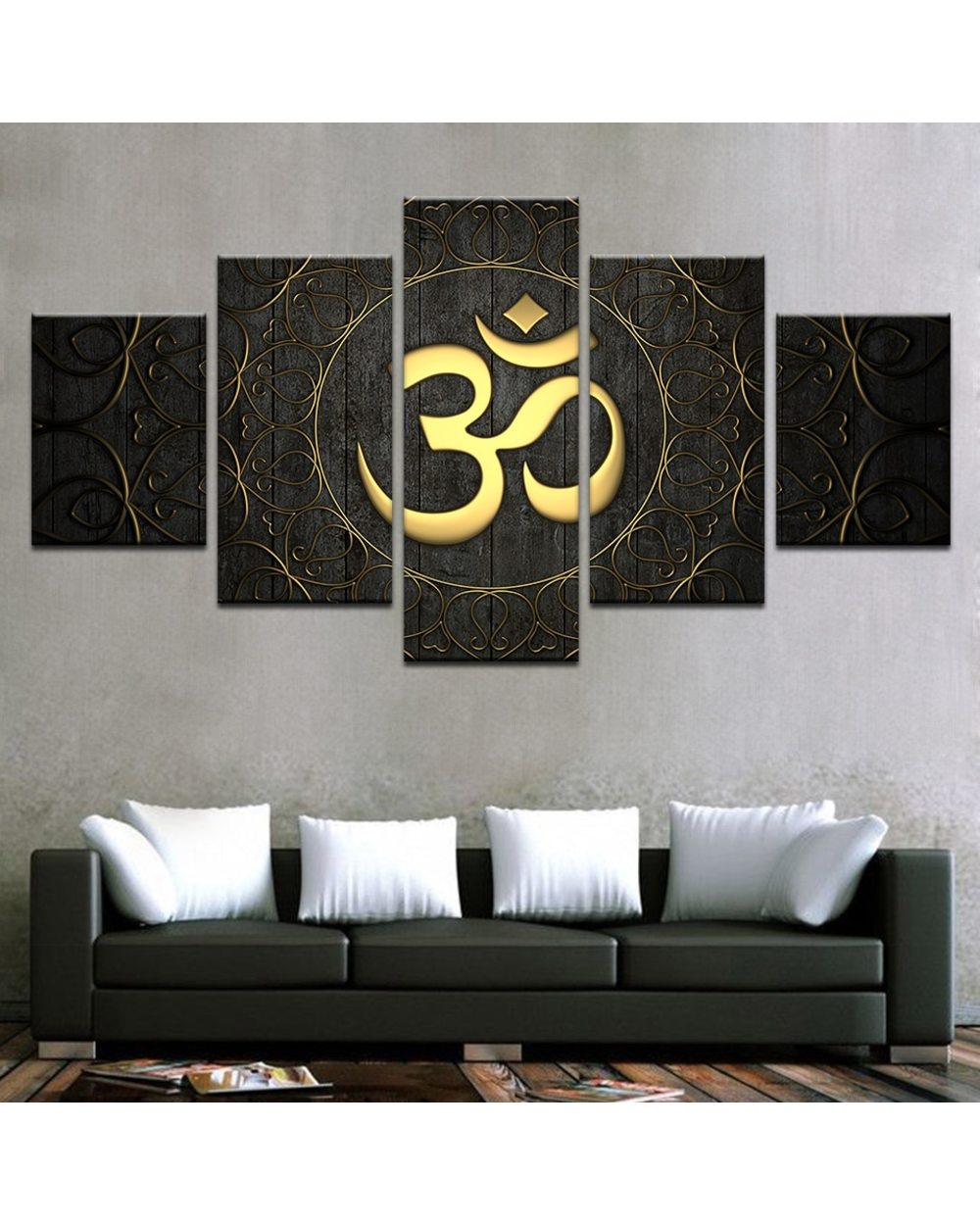 Buddha OM Yoga Painting Golden Symbol Pictures Buddha 5 Panel Canvas Art Wall Decor front-0