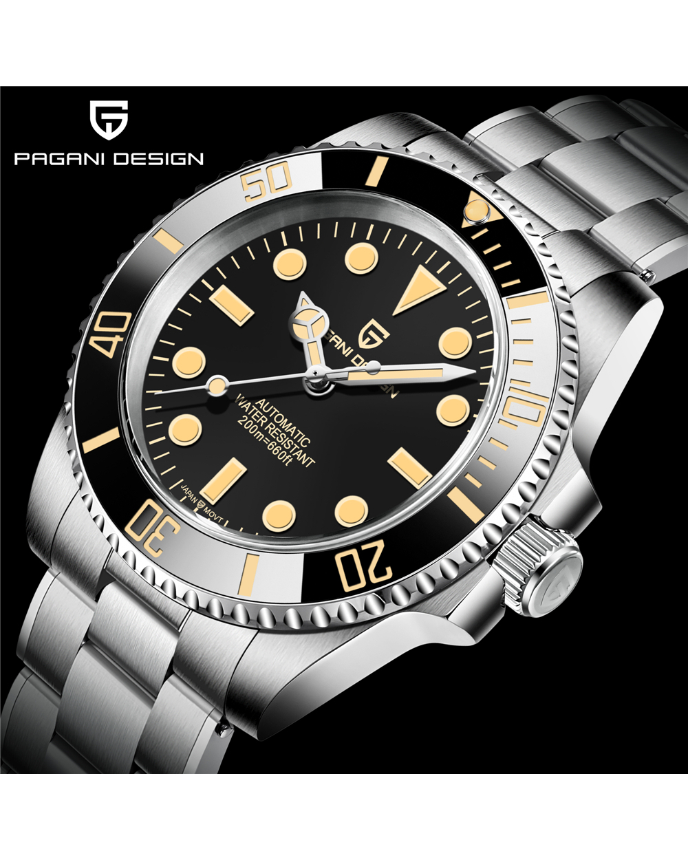PAGANI DESIGN Sapphire Glass Men Automatic Mechanical Military Watches Men Stainless Steel 200 Waterproof Watch front-0