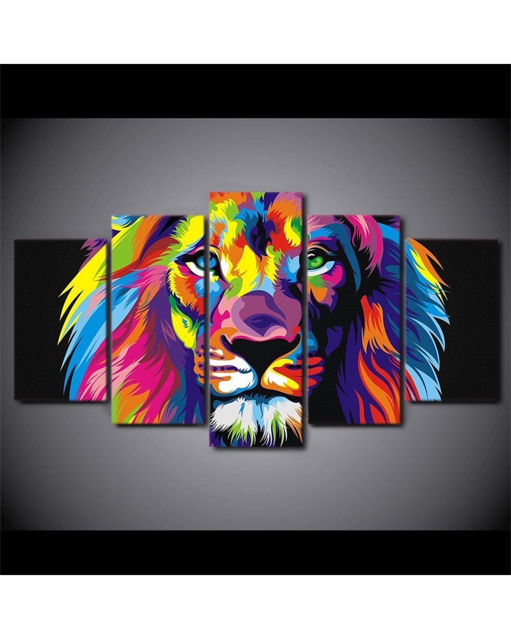 Colorful Lion Frame YGYT Picture Print Animal 5 Panel Canvas Art Wall Decor front-0