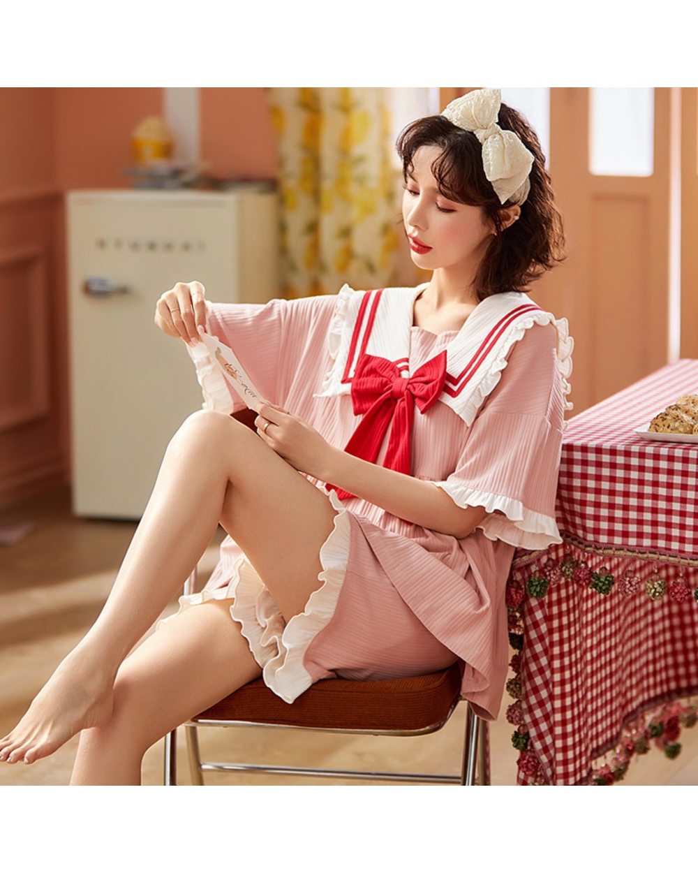 Cute Women Pajamas Sets Spring And Summer Cotton Sleepwear Cute Plus Size Pijamas Female Homewear tspidy front-0
