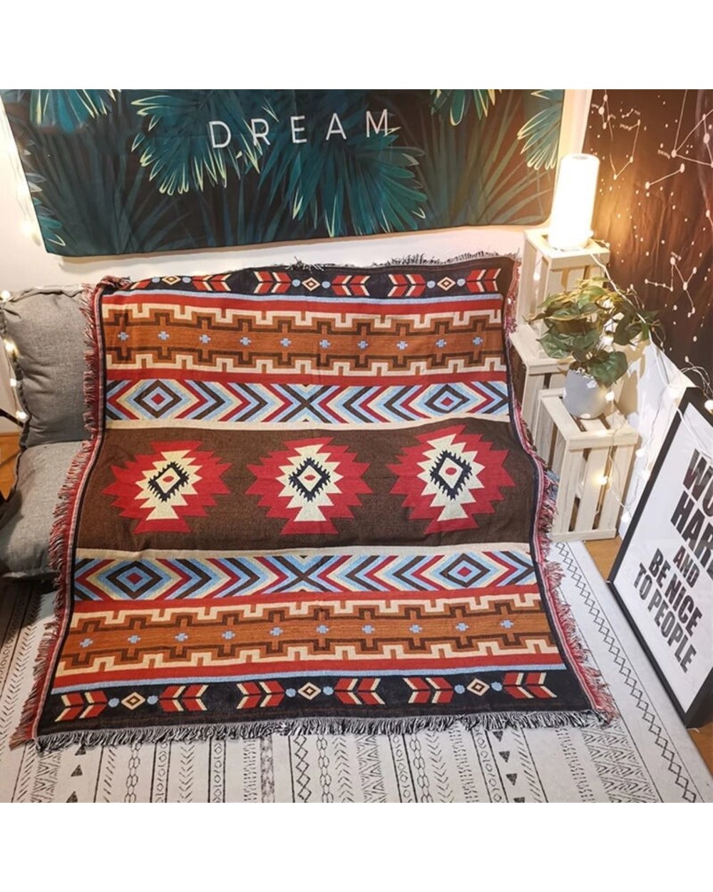 Native American Blankets Outdoor Beach Picnic Blanket Striped Boho Linen Bed Blankets Plaid Sofa Mats Travel front-4