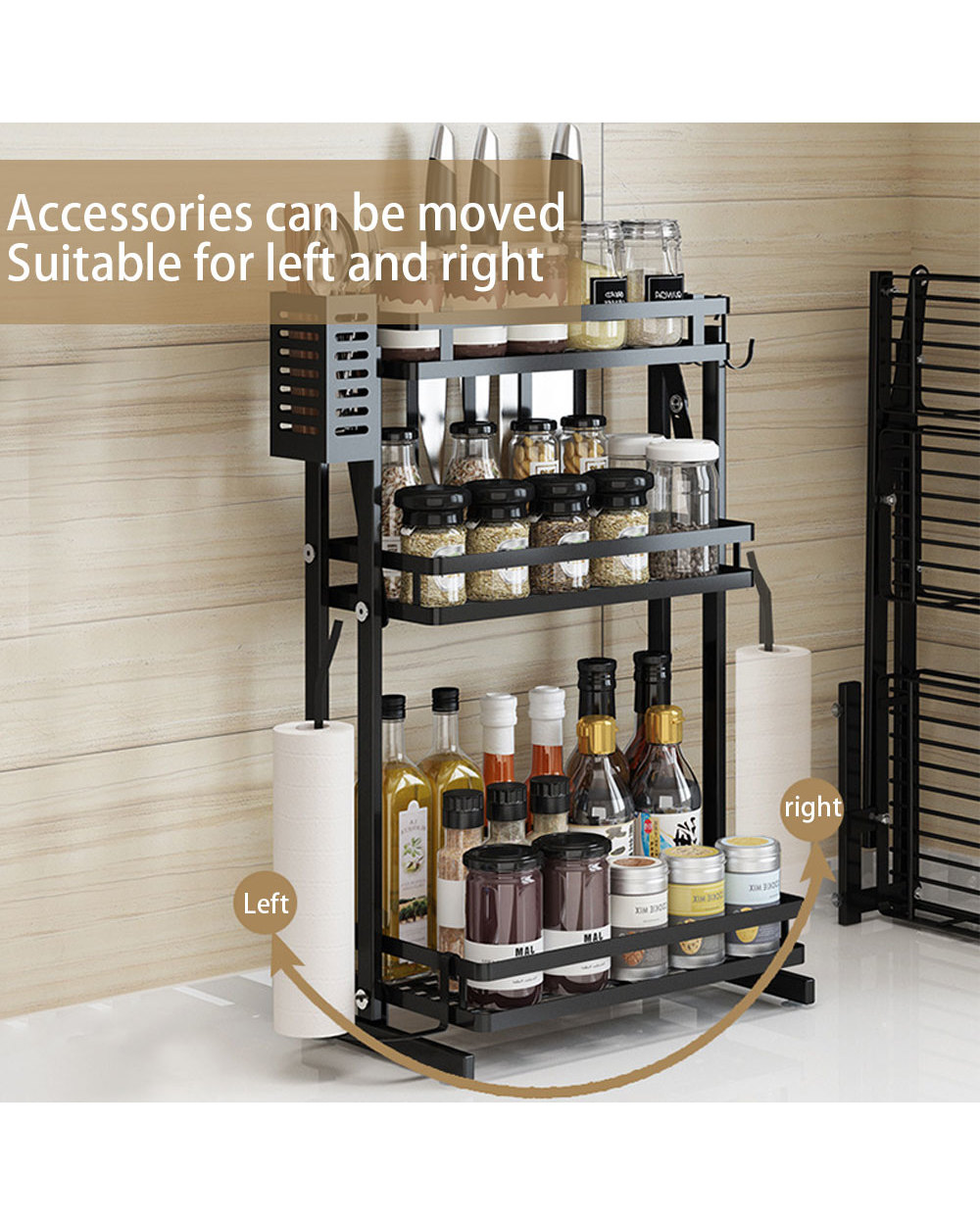 Spice Rack Folding Three-layer Multi-function Storage Rack front-3