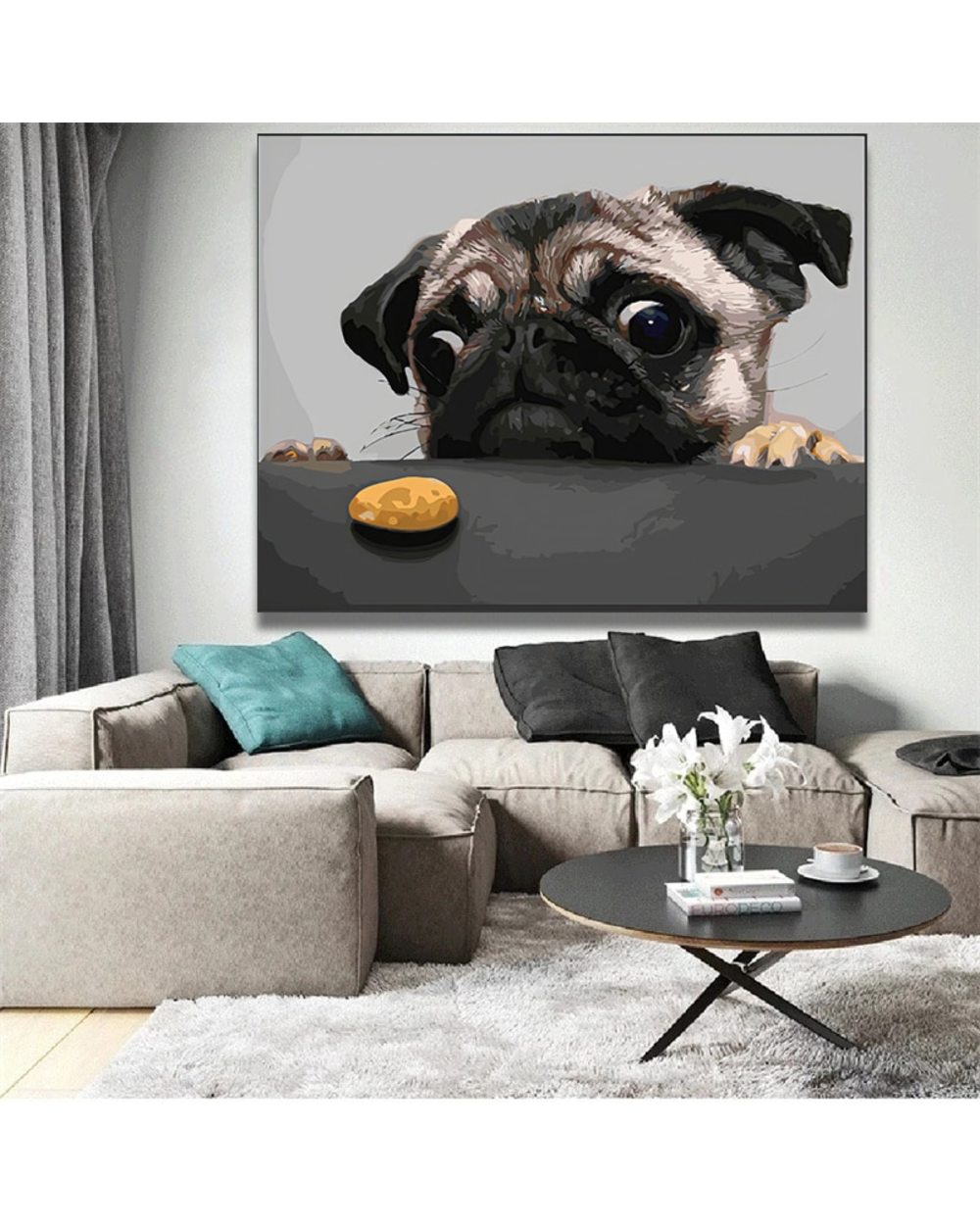 Pug Poster Animal Canvas Painting Wall Art Prints Picture Living Room Kids Room Sofa Background Modern Home Decor front-3