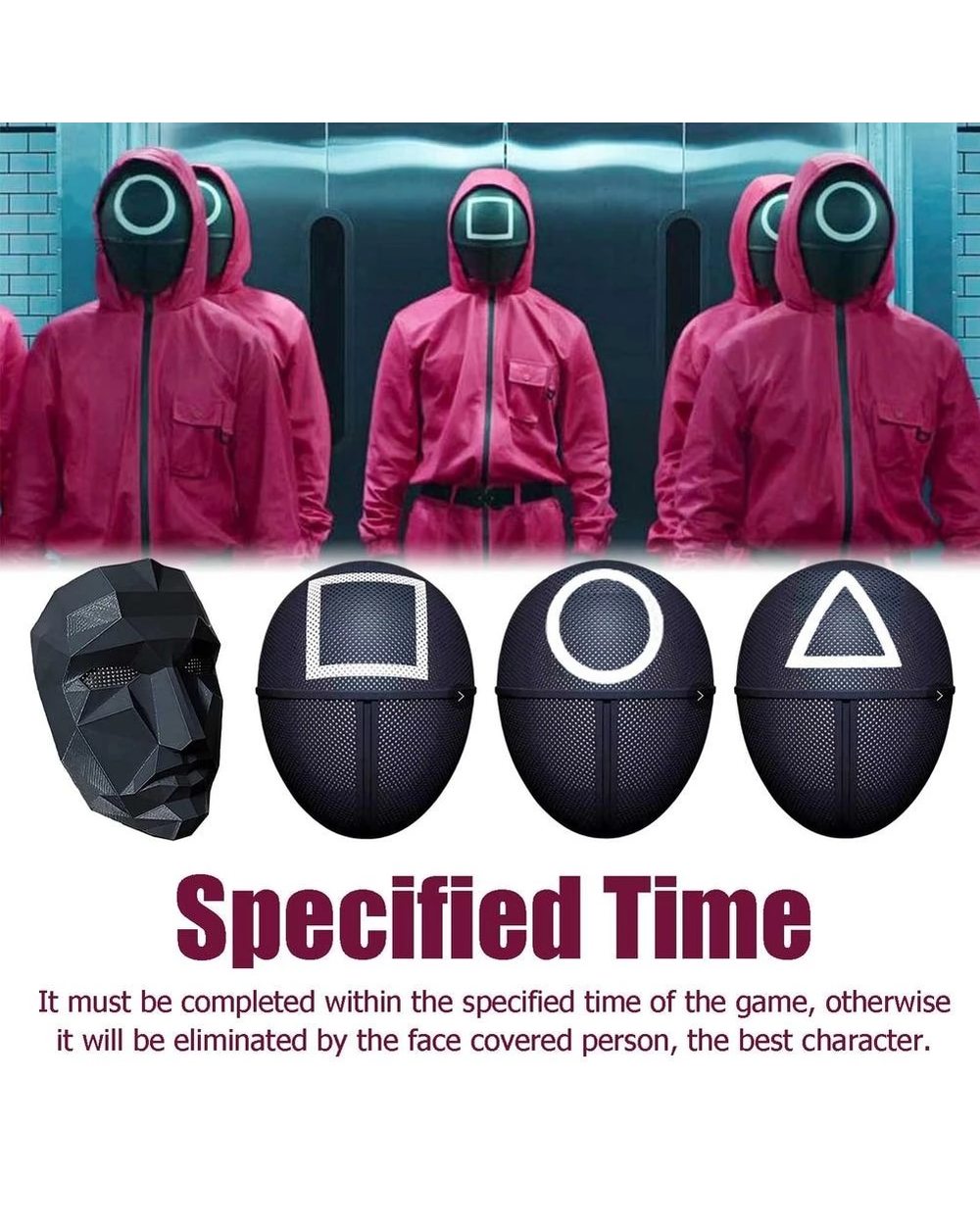 Squid Game Triangle Square Circle Cosplay Plastic Mask Red Hood Man Headgear Boss Costume Props Halloween Party Mask front-5