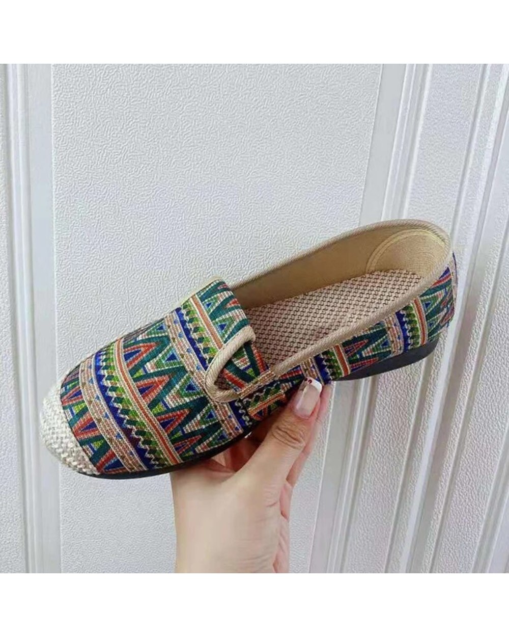 Women's Vintage Moccasins Flat Ladies Slip On Hemp Shallow Loafers Female Native Plus Size front-2