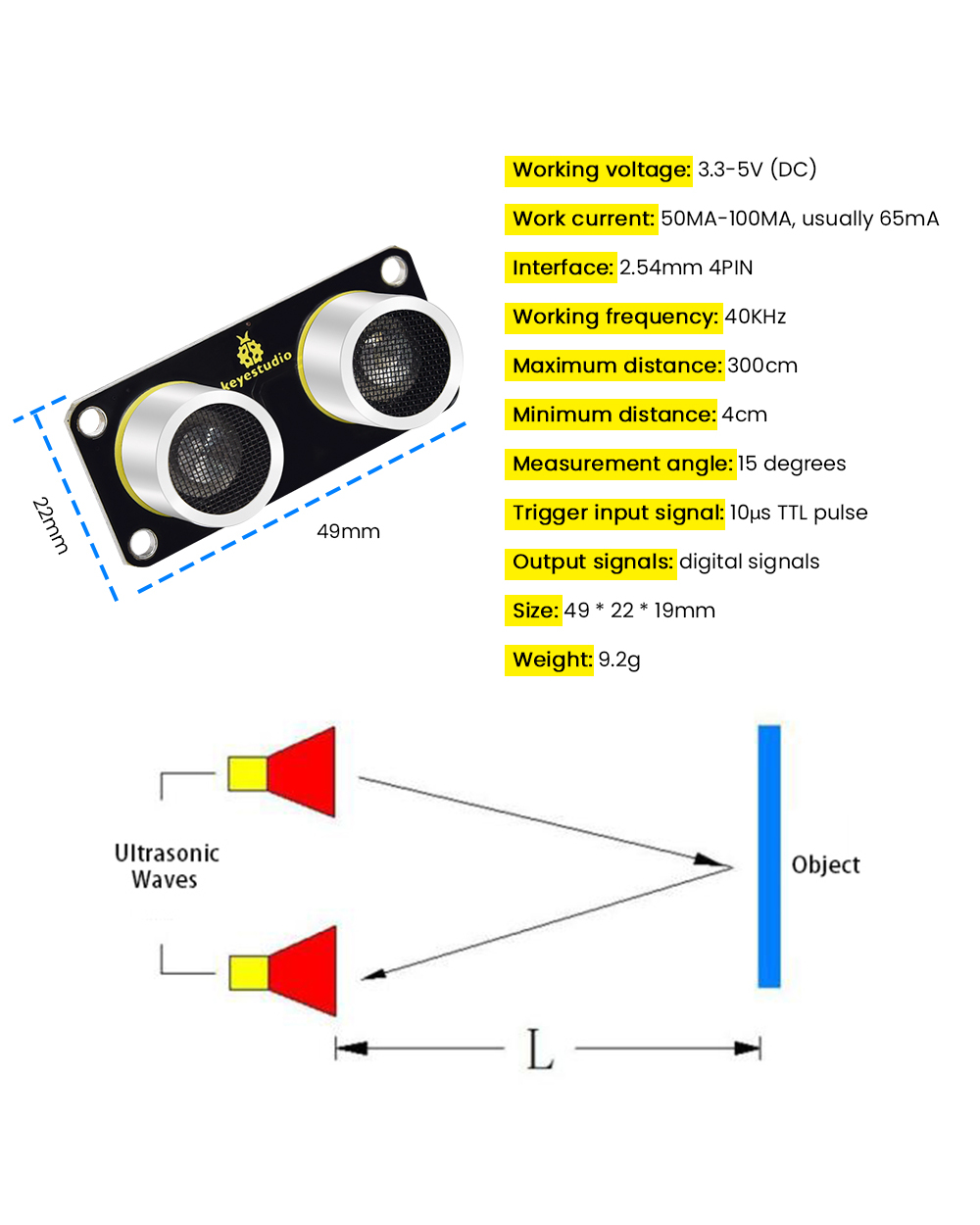 Keyestudio High Sensitivity Sr01 Cs100a Chip Ultrasonic Module Distance Sensor Detector Ranging Module For Arduino Diye front-2