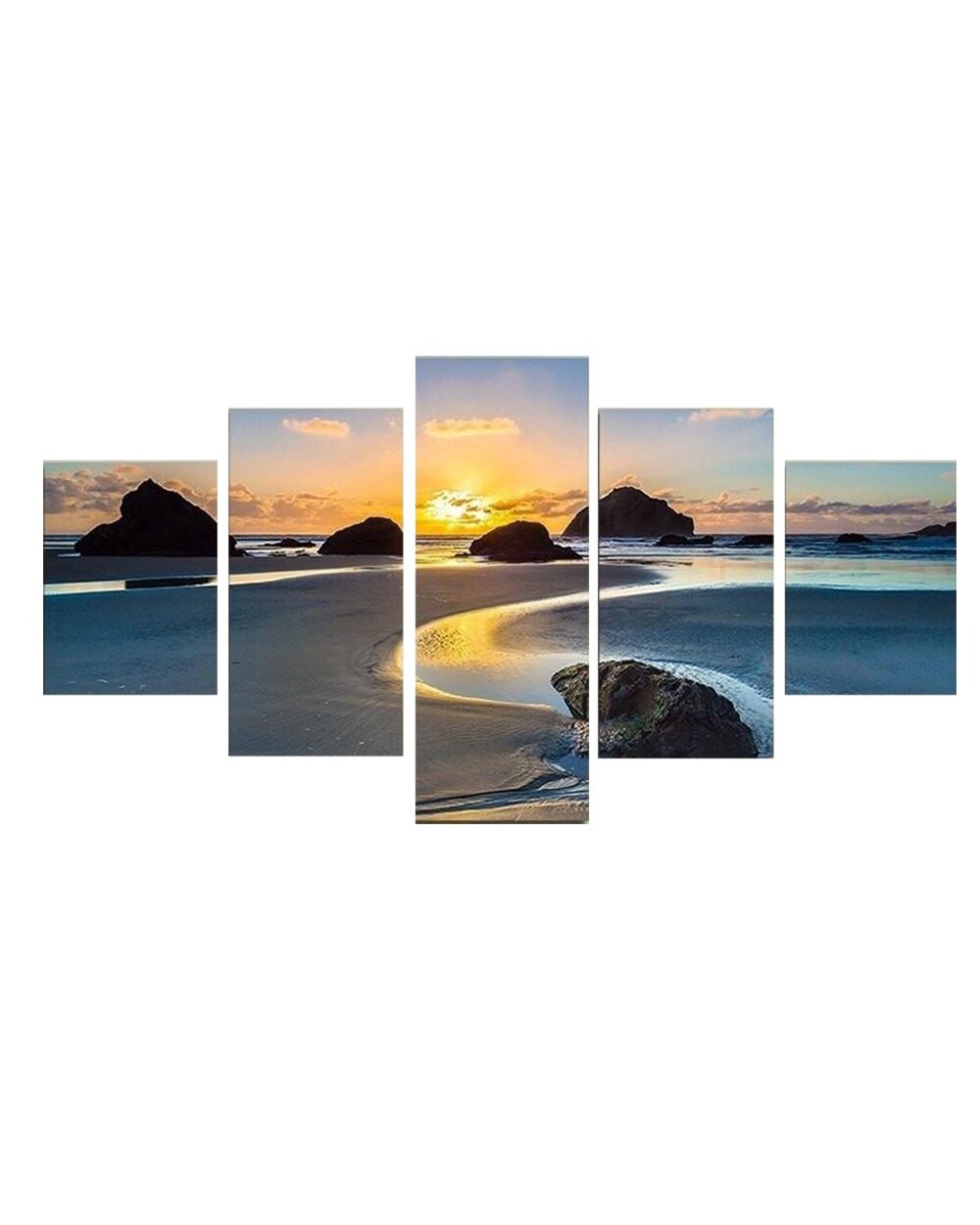 Seascape Sunset on the Coast Picture Print Nature 5 Panel Canvas Art Wall Decor front-1