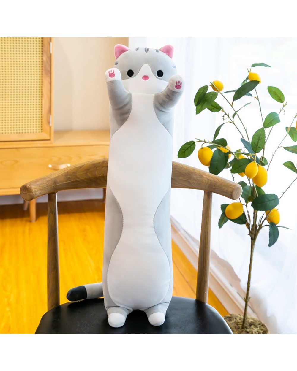 Mainecoon cat plush long pillow soft sleep toy kawaii large animals stuffed toys for girls birthday gift front-2
