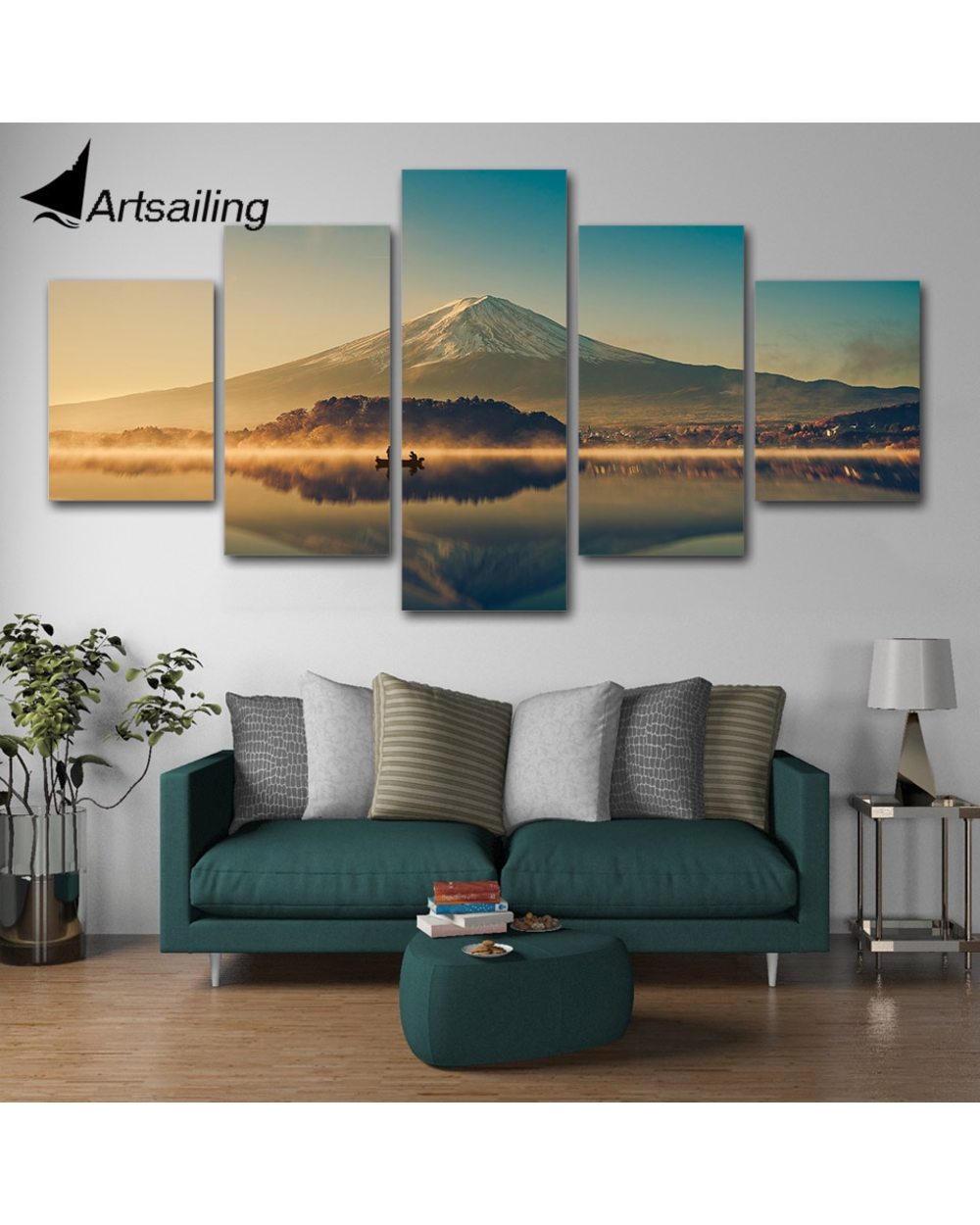 Lake View Mountain Scenery Picture Nature 5 Panel Canvas Art Wall Decor front-3