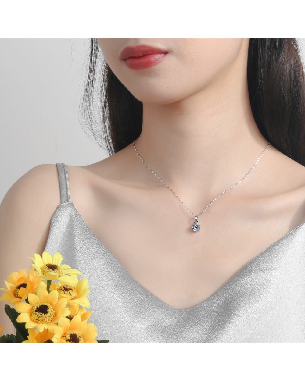100% Real Moissanite Necklace Lab Diamond Pendant Necklaces for Women front-4