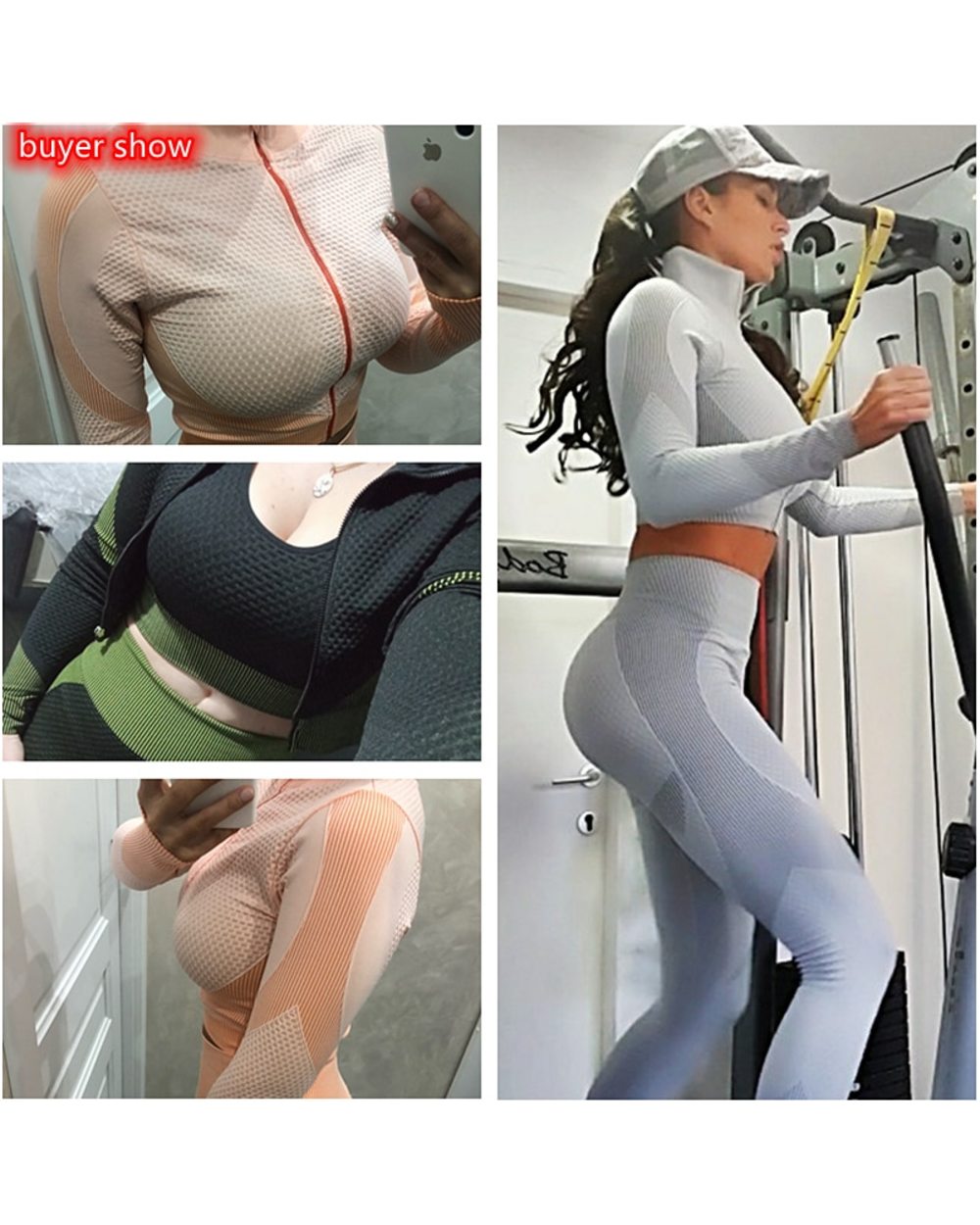 Long Sleeve Yoga Pant Set Sport Workout Set Women Zipper Crop Top Shirt Legging Fitness Set Clothes front-2