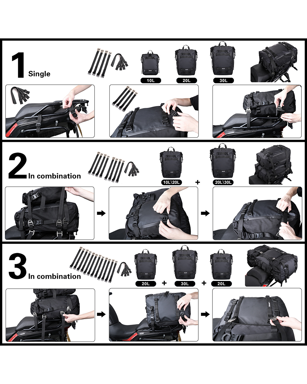 Motorcycle Bag Waterproof Inner Bag Saddle Bags Luggage 10L-20L-30L Tail Bag Multi-function Outdoor Riding Backpack front-3