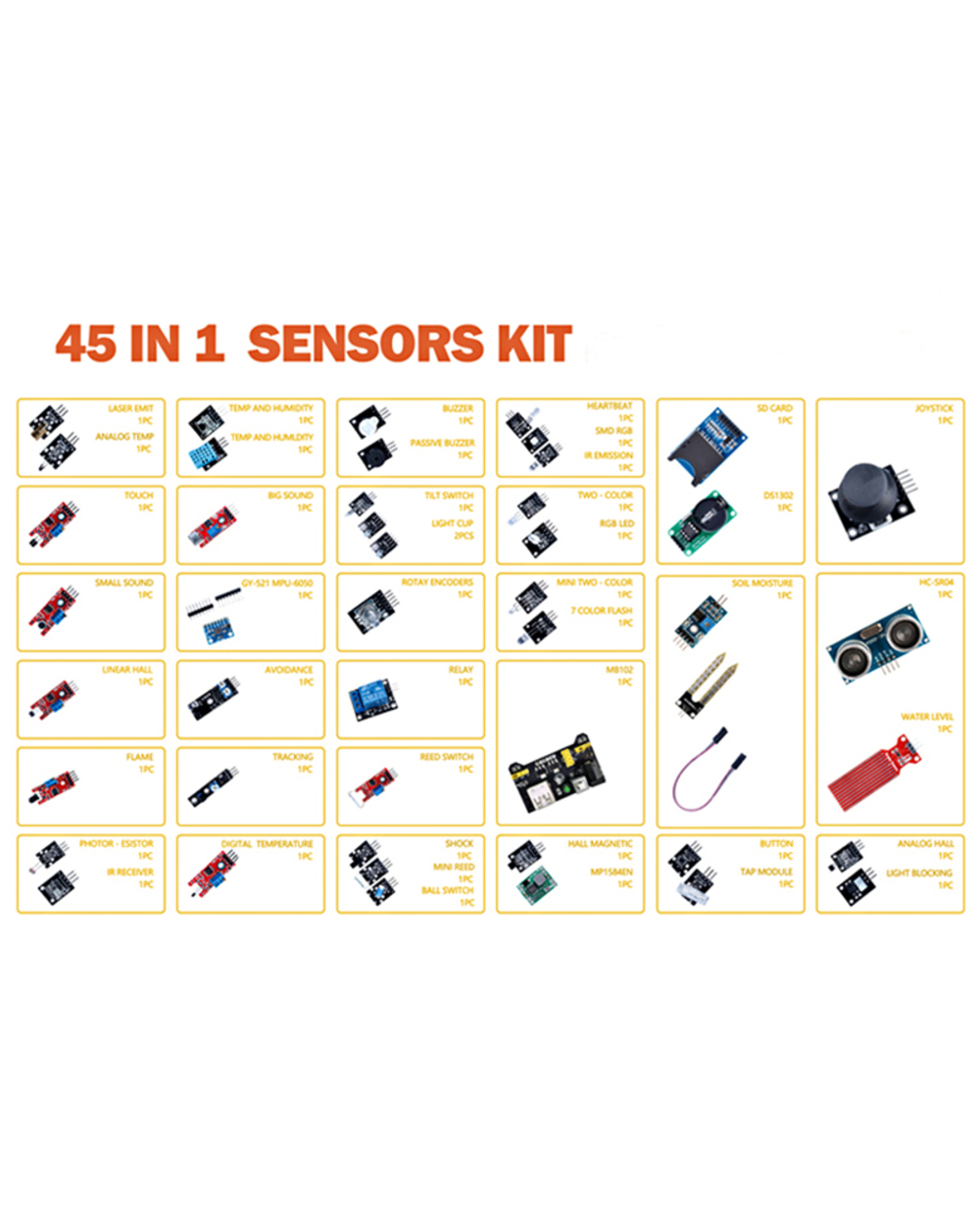 Zhiyitech Electronics Sensor Kit For Arduino Project Diy Building Starter Kit 45Pcs In 1 front-5