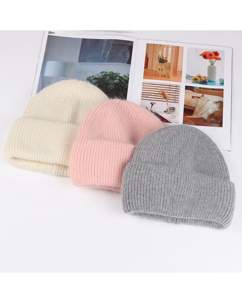 Xthree Winter Hat For Women Angola Beanie Hat Knitted Rabbit Fur Skullies Hat Warm Bonnet Cap Female Hats For Girl Hat front-4