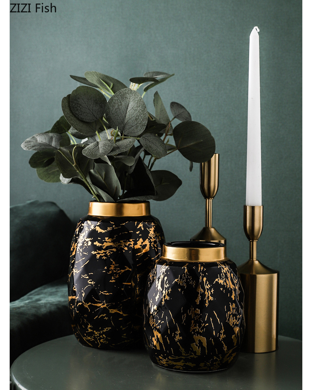 European Gilded Ceramic Vase Marble Pattern Countertop Living Room Furnishings Flower Arrangement Fresh Flowers Hydropo front-3