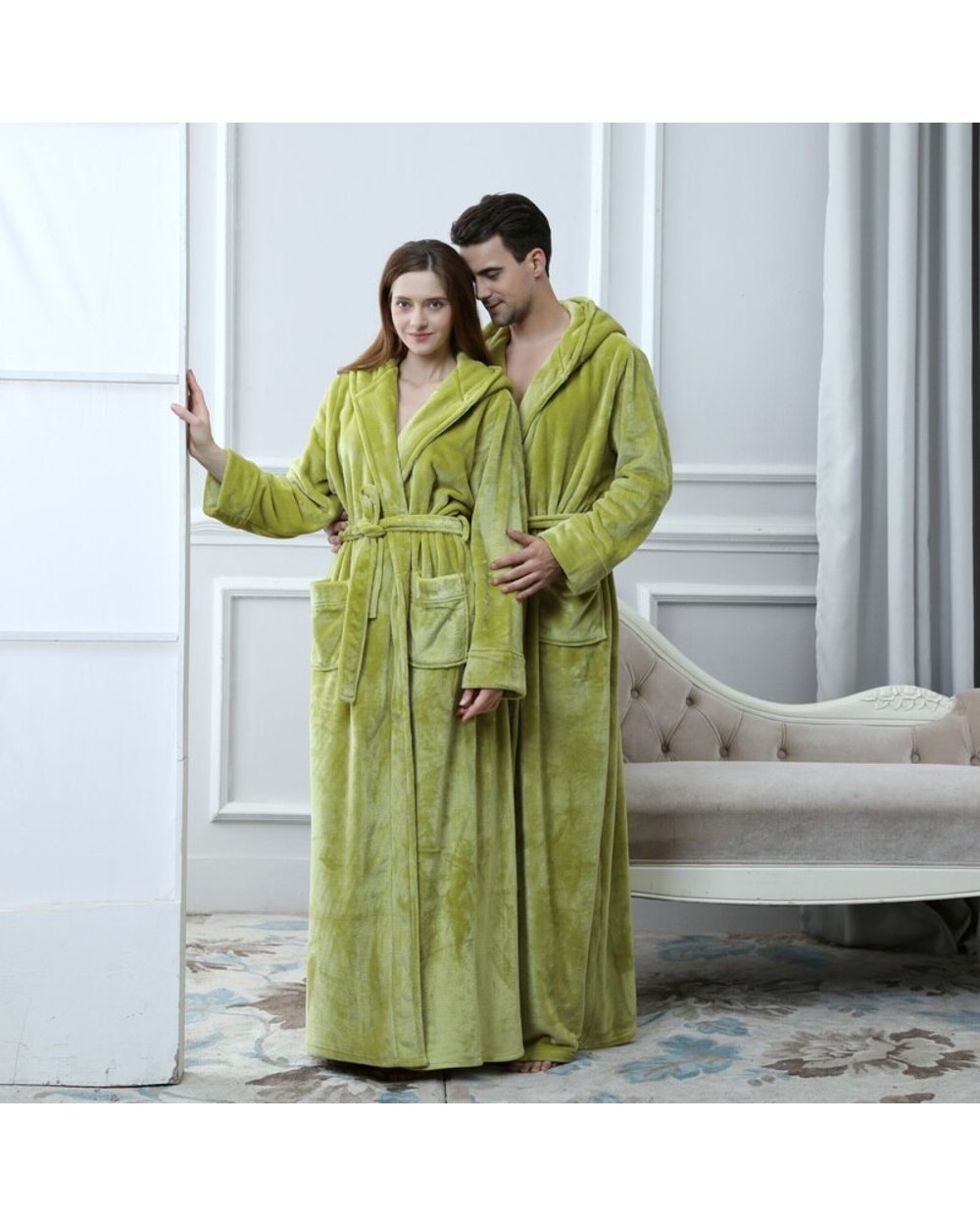Winter Flannel Robe Extra Long Hooded Warm Thick Bath Robe Male Dressing Gown Robes front-2