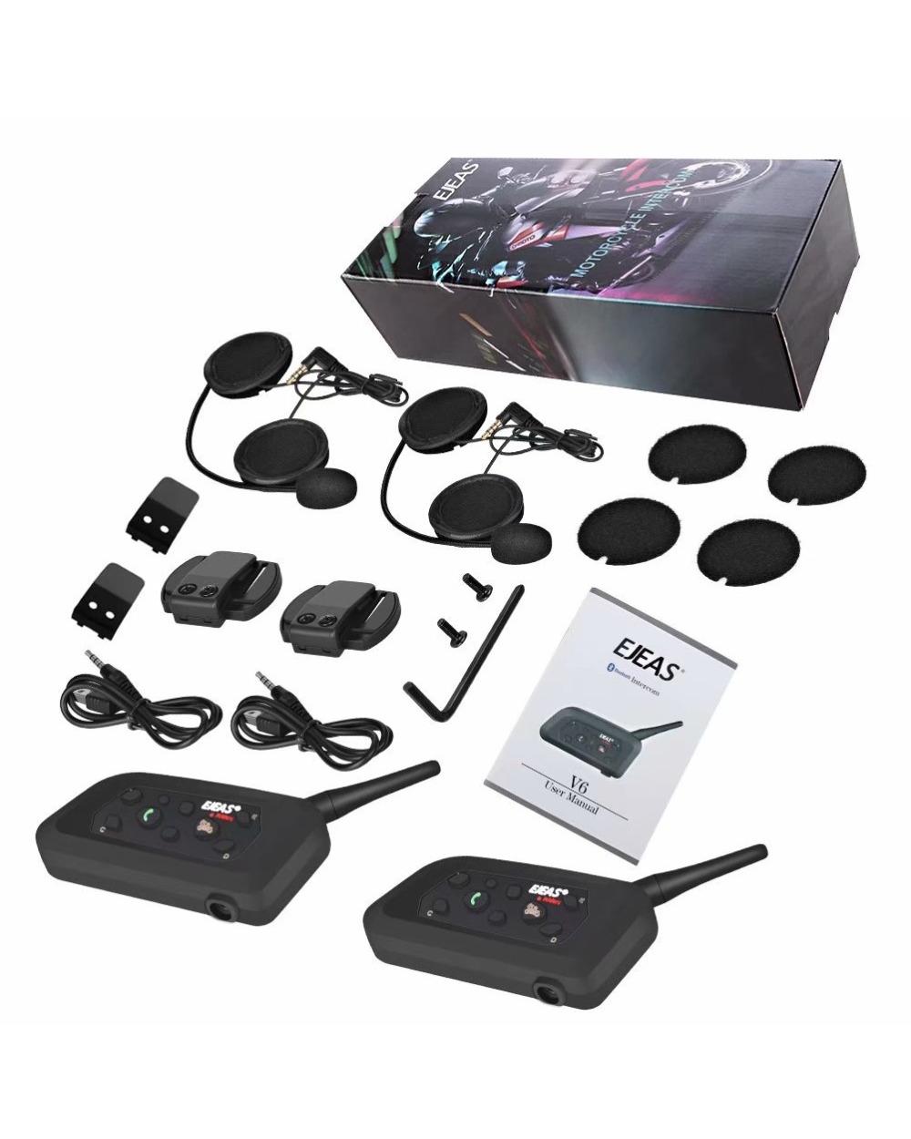 EJEAS V6 PRO Bluetooth Motorcycle Helmet Intercom Headset with 1200M BT Interphone Communicator for 6 Riders Waterproof front-5