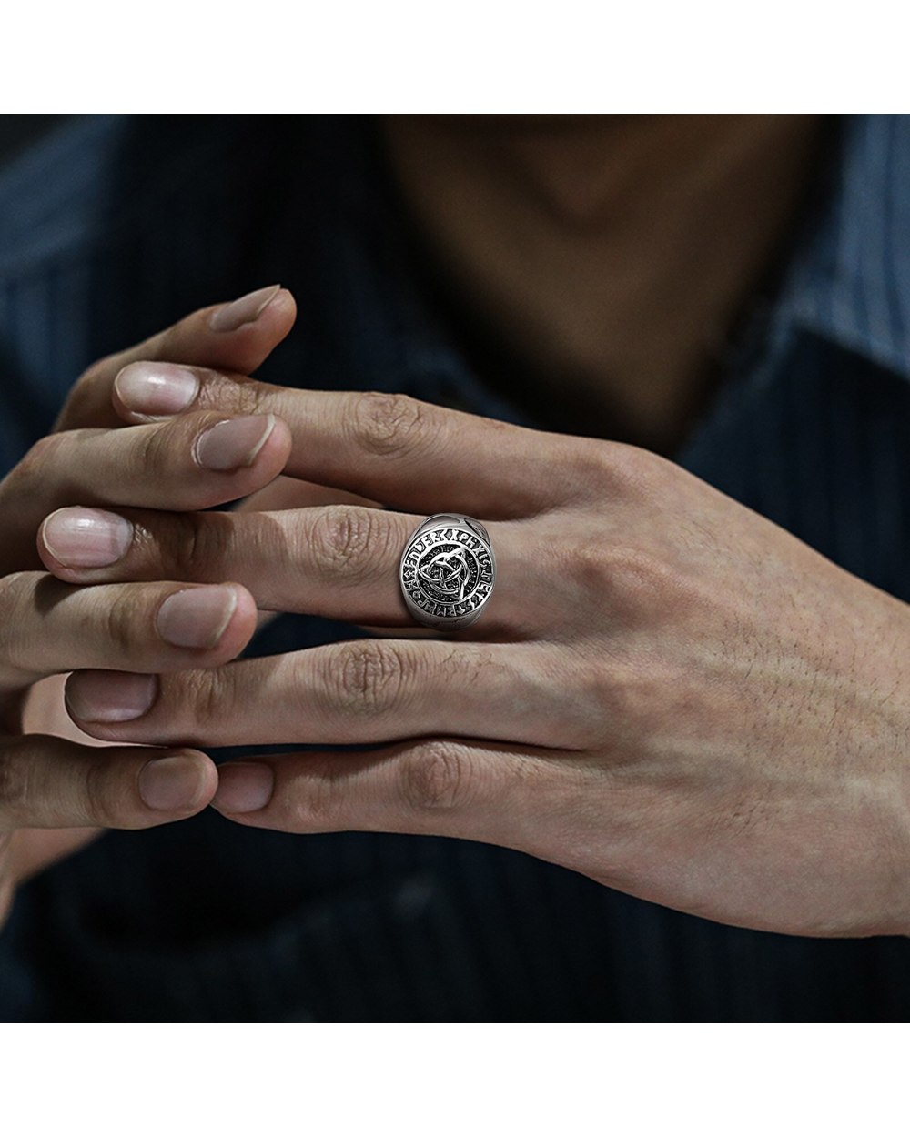 Celtic Triple Knot Rune Signet Ring Men Viking Jewelry front-5