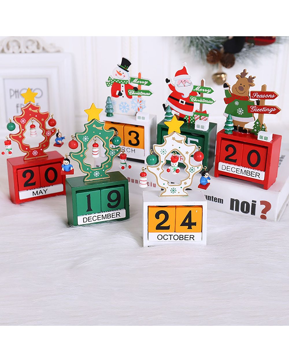 Christmas Retro Calendar Decoration Wooden Block Snowman Santa Claus Home Decor Holiday Party Ornaments Xmas Gifts front-0