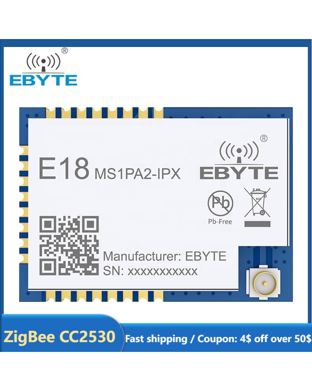 Cc2530 Zigbee Wireless Module Rf Smd Ipex Interface 100Mw For Smart Home E18-Ms1pa2-Ipx 20Dbm 1200Mlong Range Ebyte Zig front-0