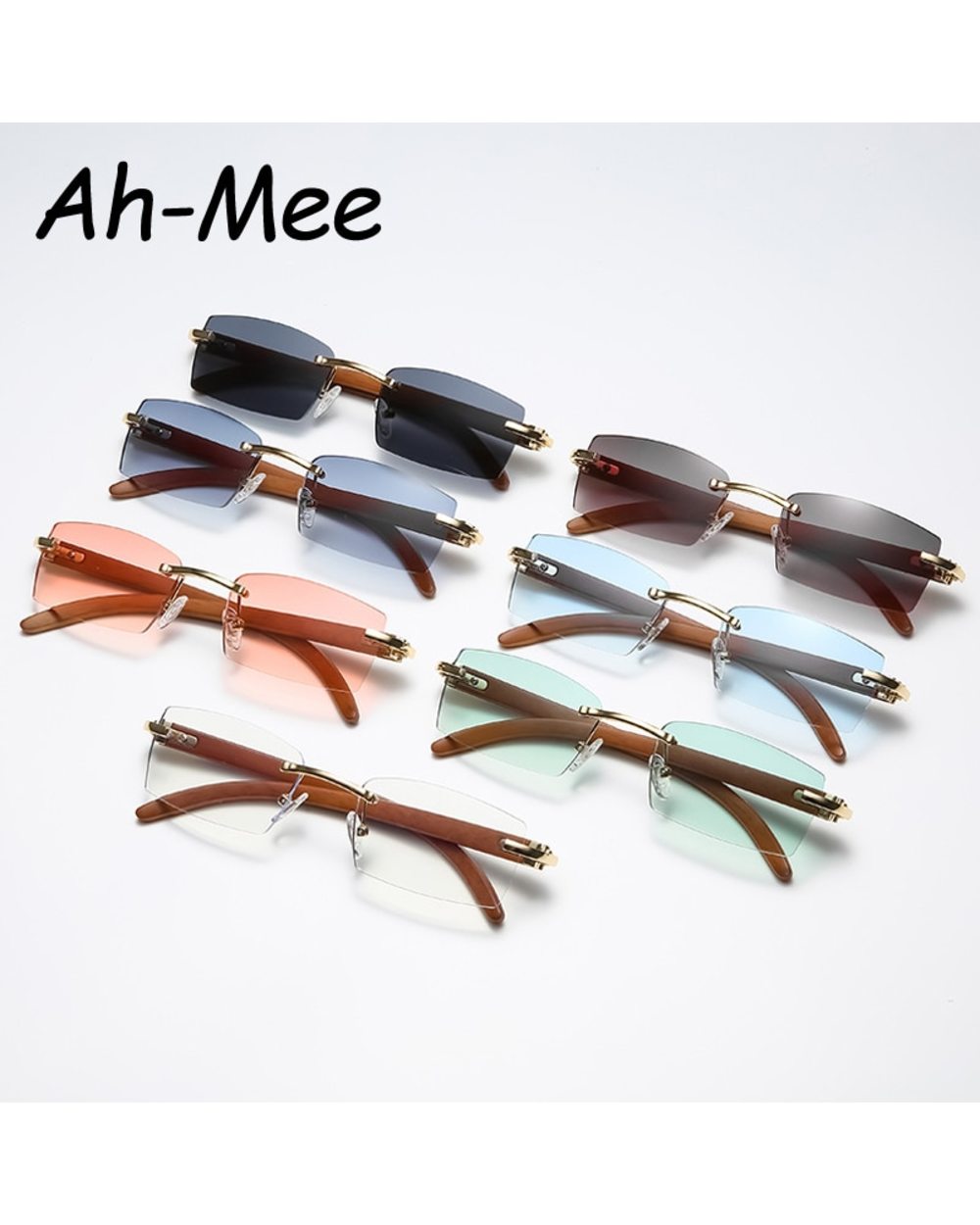 Sqaure Brand Designer Sunglasses Men Women Sun Glasses Wood Frames Rimless Black Eyeglasses Fashion Eyewear Gafas De Sol front-5