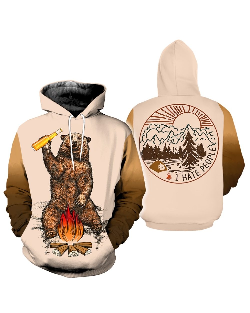 2020 Newest Fashion men Brown bear Beer Bonfire 3D Printed Hoodies Camping I Hate People Harajuku Hoodies tops R-034 front-0