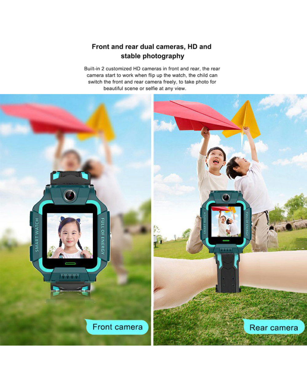 Kids Smart Watch Sim Card SOS Call Phone Smartwatch Photo Waterproof Camera Location Tracker Gift For Boys and Girl front-2